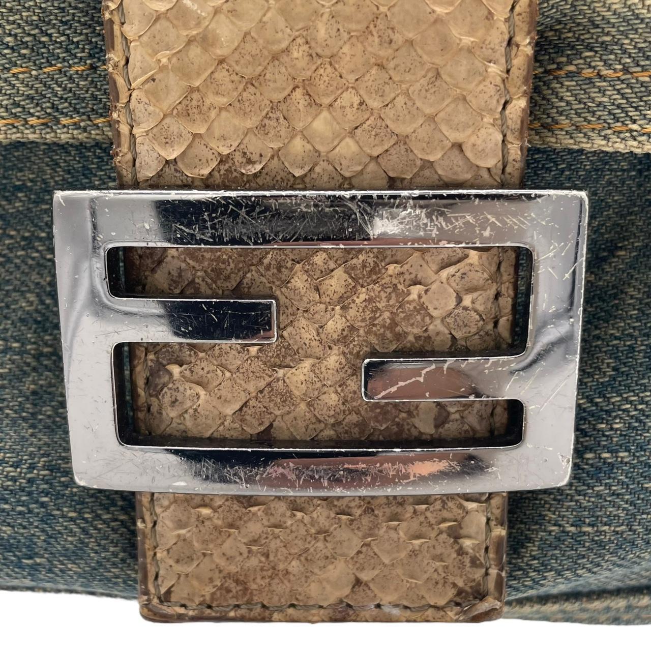 Fendi Denim Python Mama Baguette Shoulder Bag