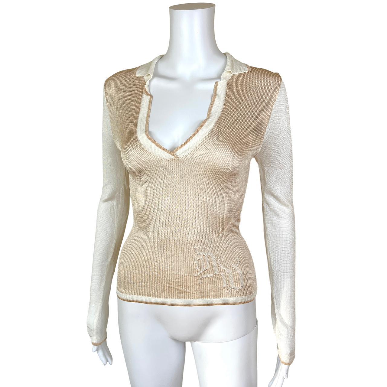 Versace Tan and Cream Knit Collared Top