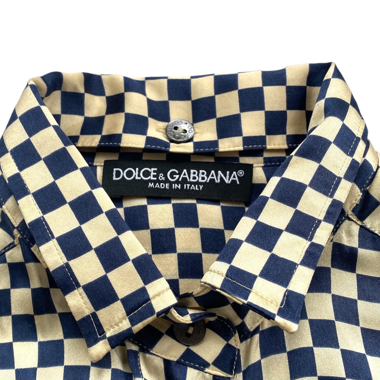 Dolce & Gabbana Silk Blouse Off-White Navy Checkerboard