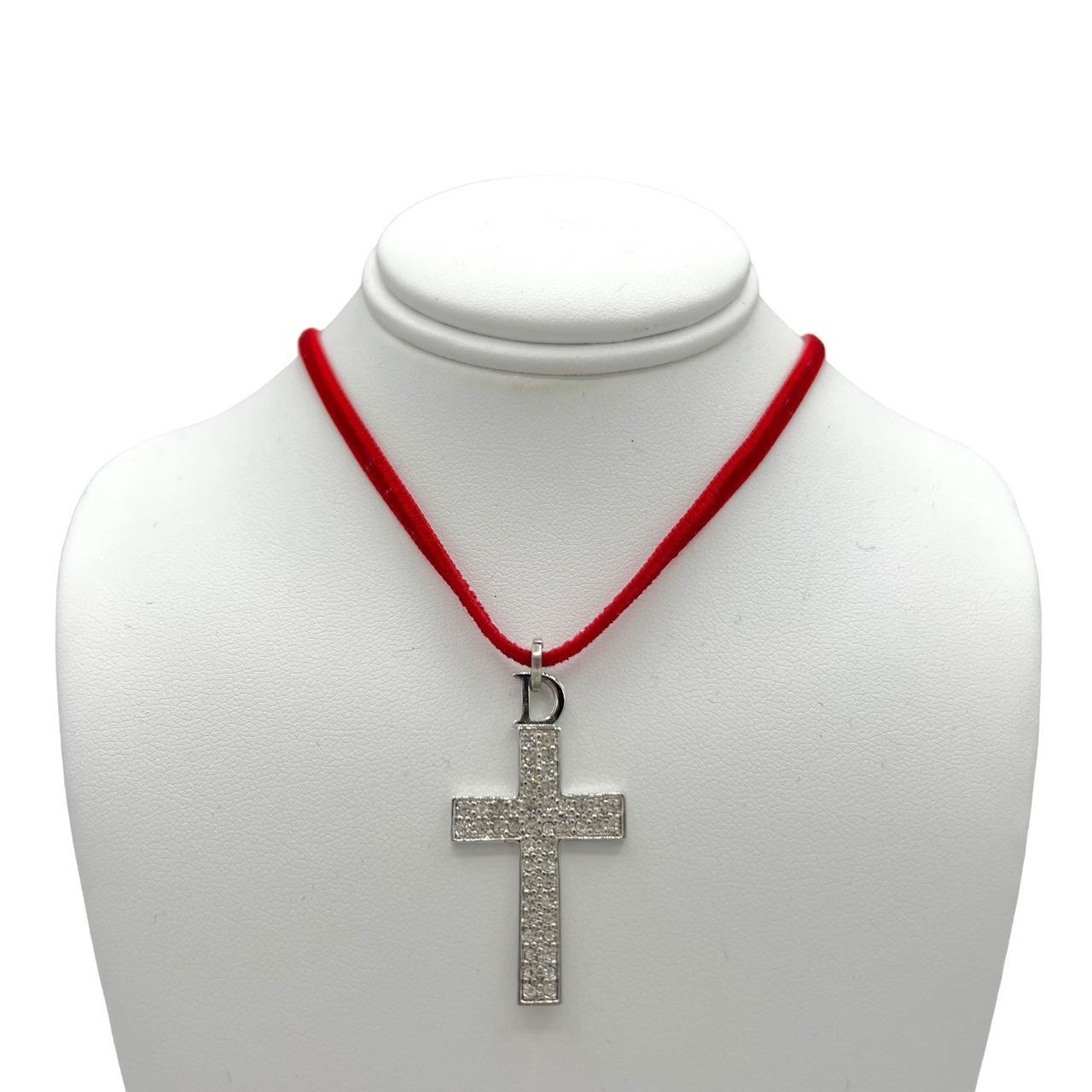 Dior by John Galliano Red Velvet Crystal Cross Choker Necklace - Outfit Repeater