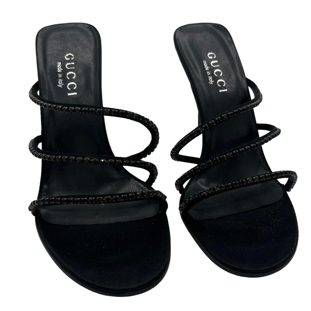 Gucci Black Crystal Embellished Open Toe Strappy Heels