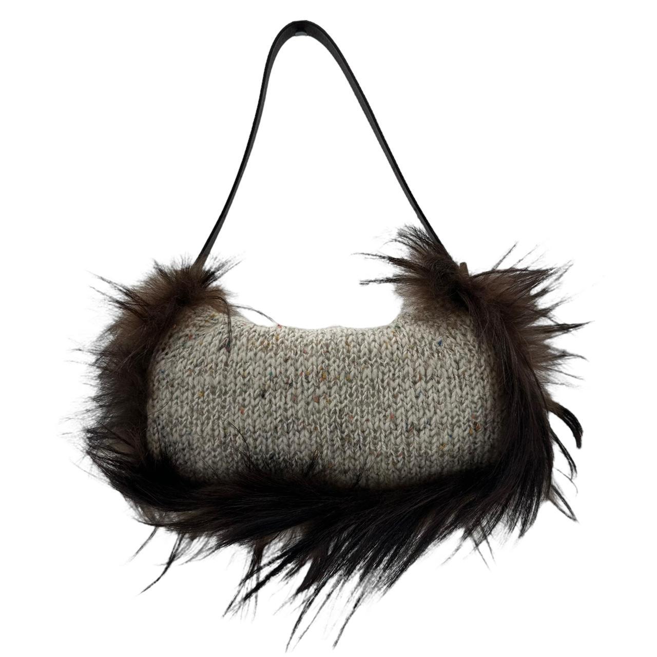 Fendi Fur Trim Knit Baguette Shoulder Bag - Outfit Repeater