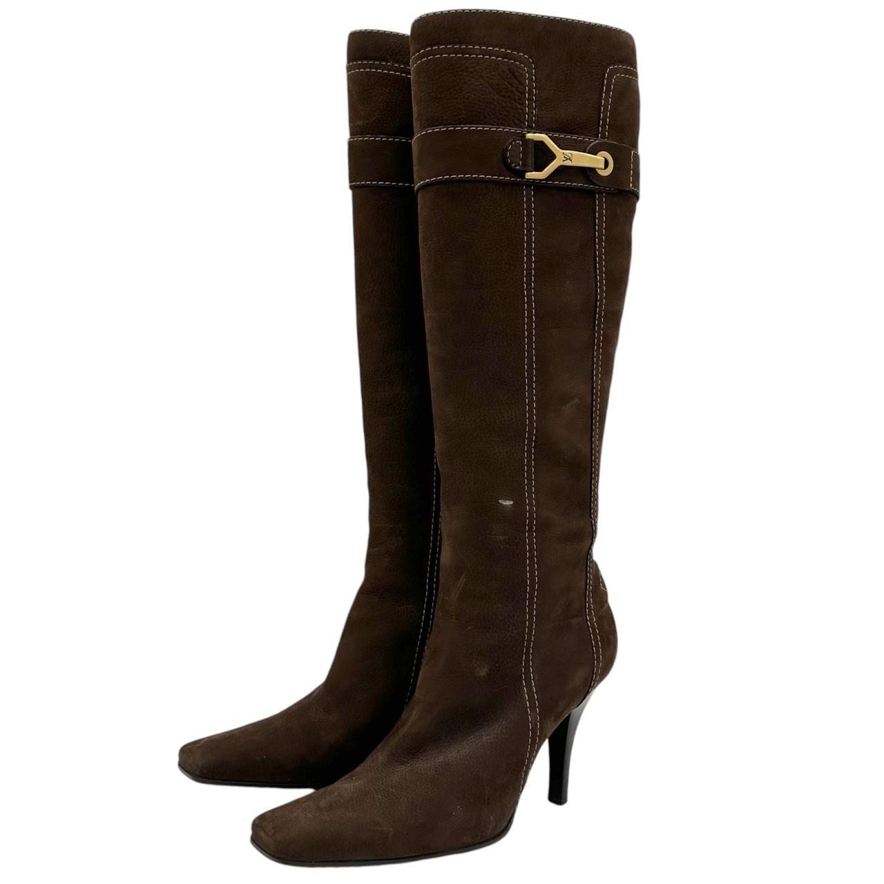 Louis Vuitton Brown Suede Knee High Heeled Boots