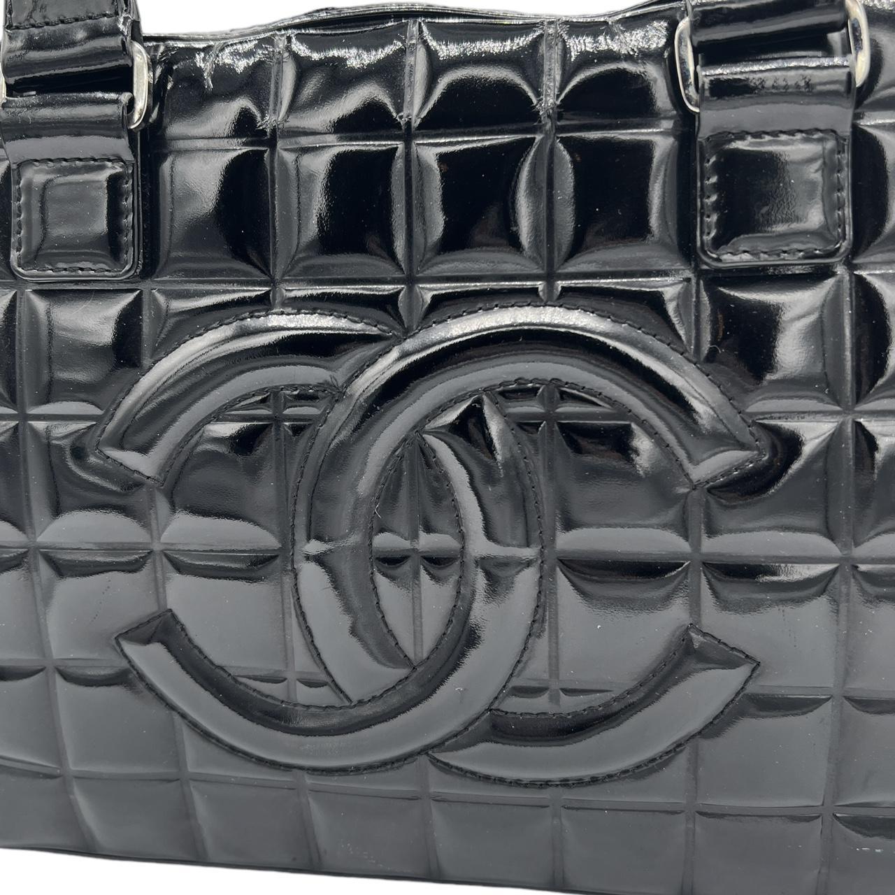 Chanel Black Patent Leather Chocolate Bar Quilted CC Logo Bowler Bag