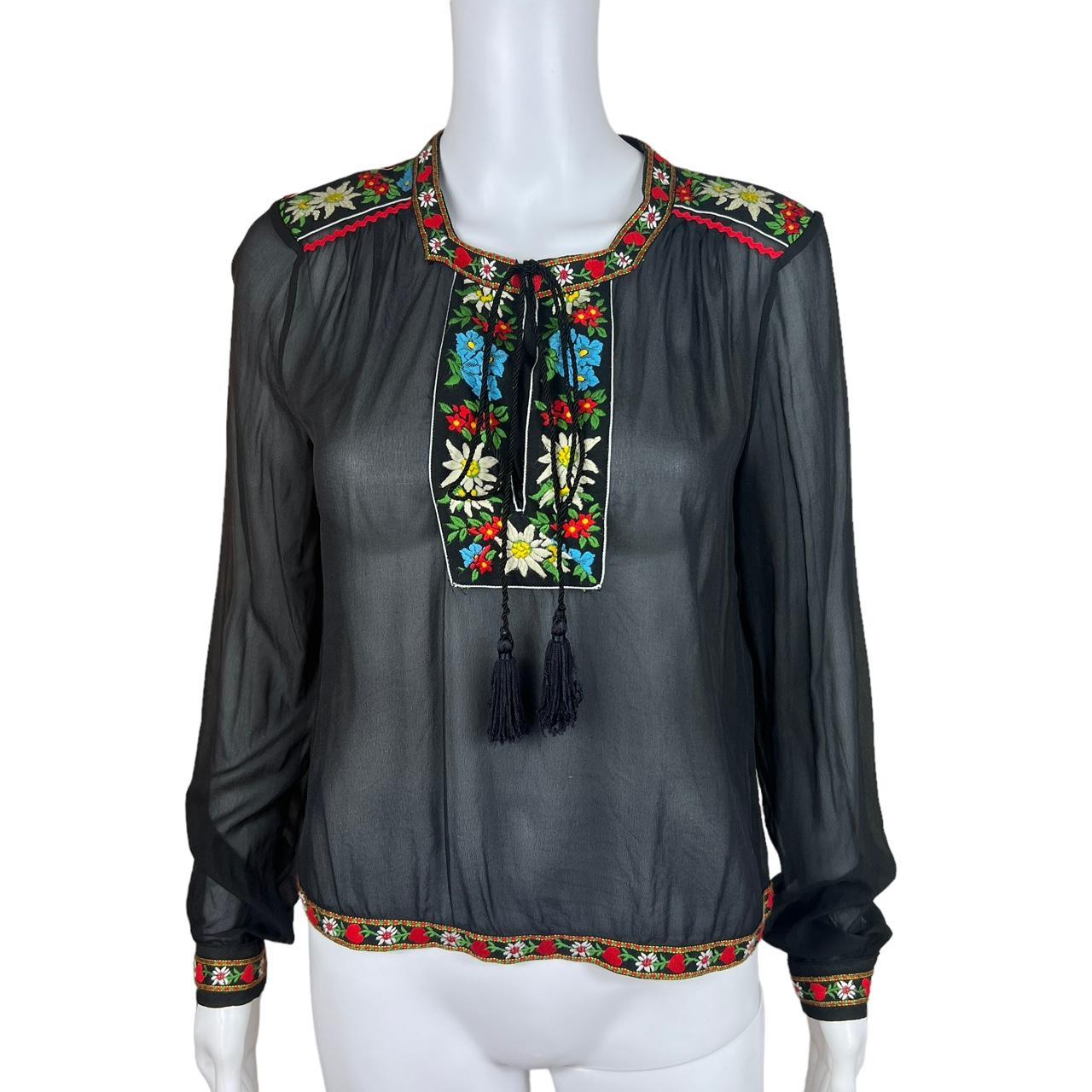 Dolce & Gabbana Silk Blouse Black Embroidered Tie Closure
