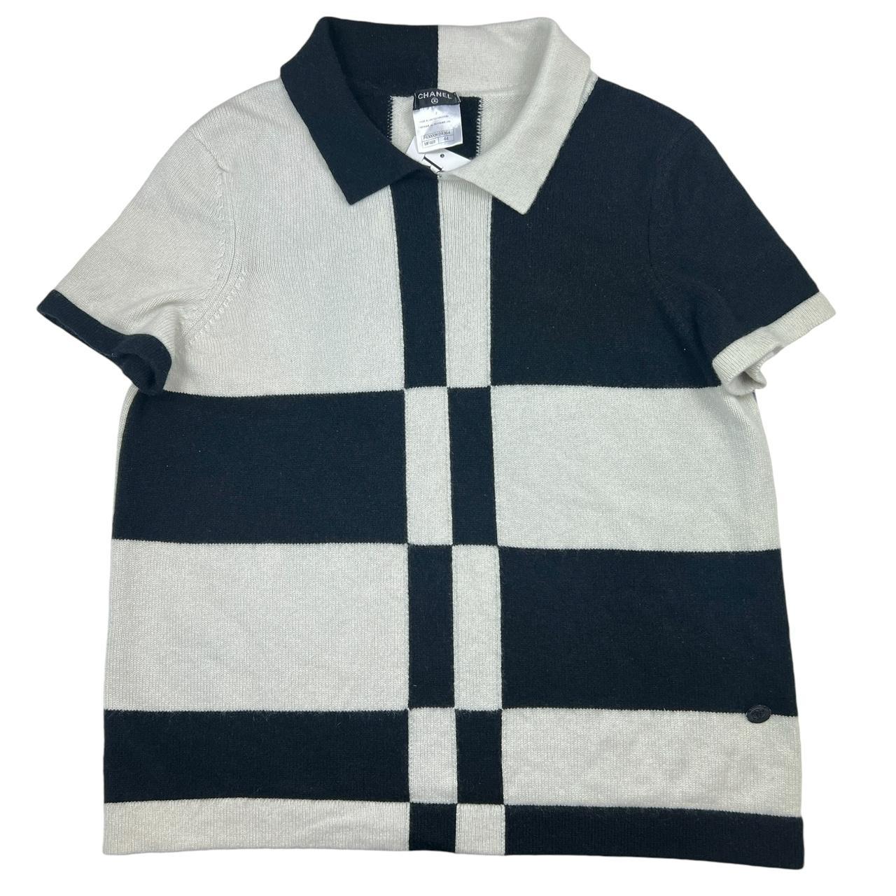 Chanel Black and White Cashmere Knit Polo Top - Outfit Repeater