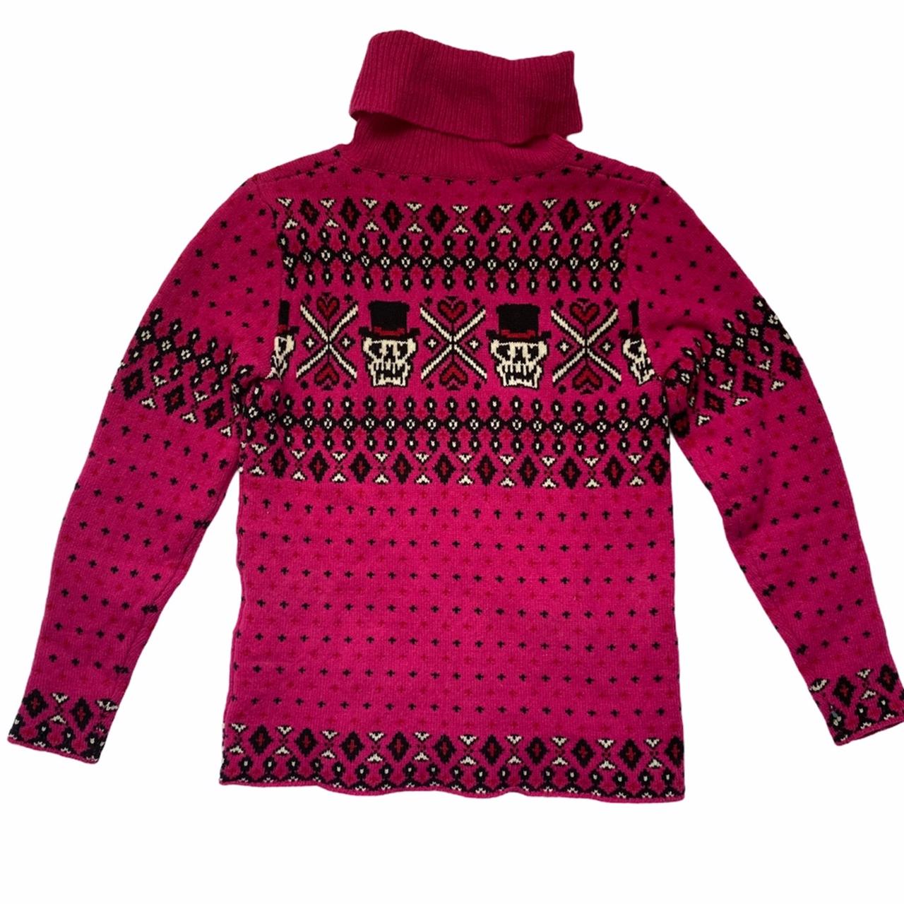 Hysteric Glamour Hot Pink Skull Top Hat Knit Wool Patterned Turtleneck Pullover Sweater - Outfit Repeater
