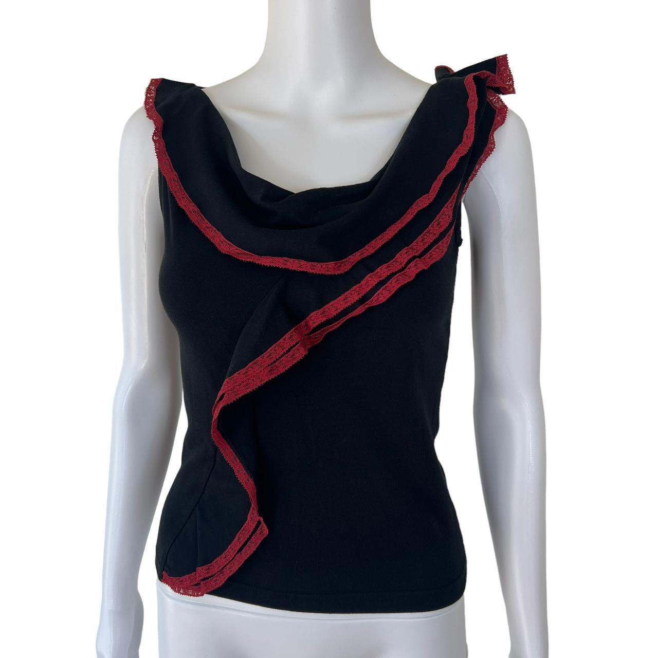 Christian Dior by John Galliano Fall 2002 Red Lace Trim Ruffle Tank