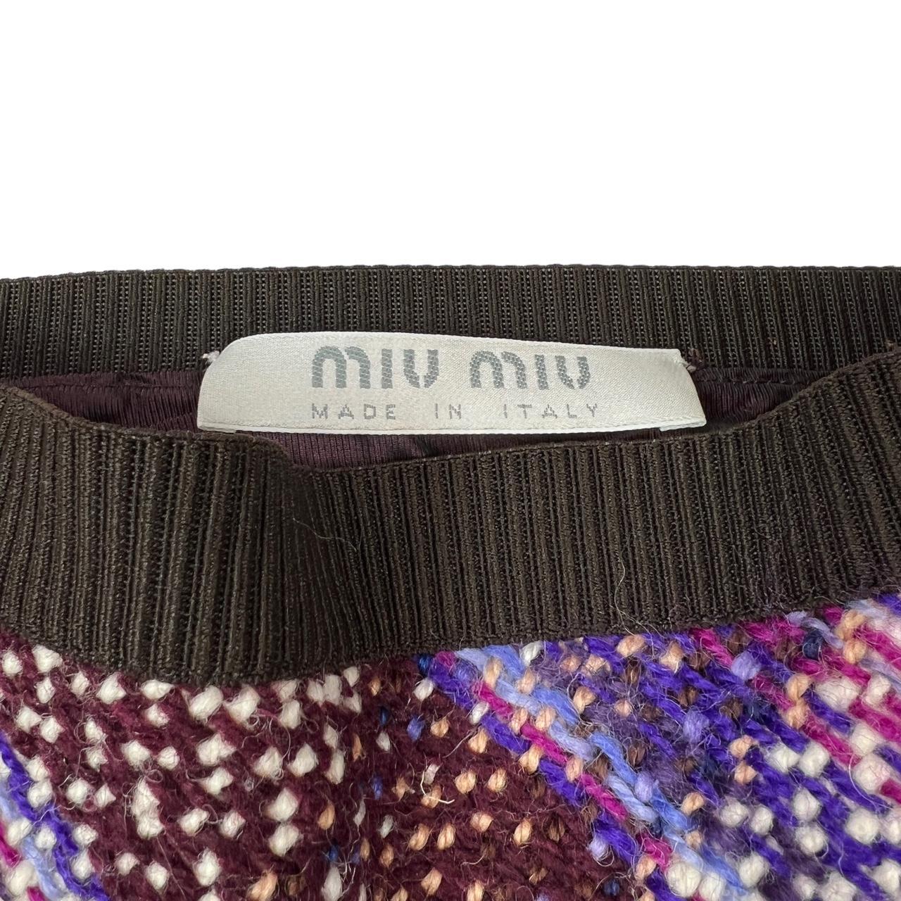 Miu Miu Purple Plaid Print Tweed Midi Skirt