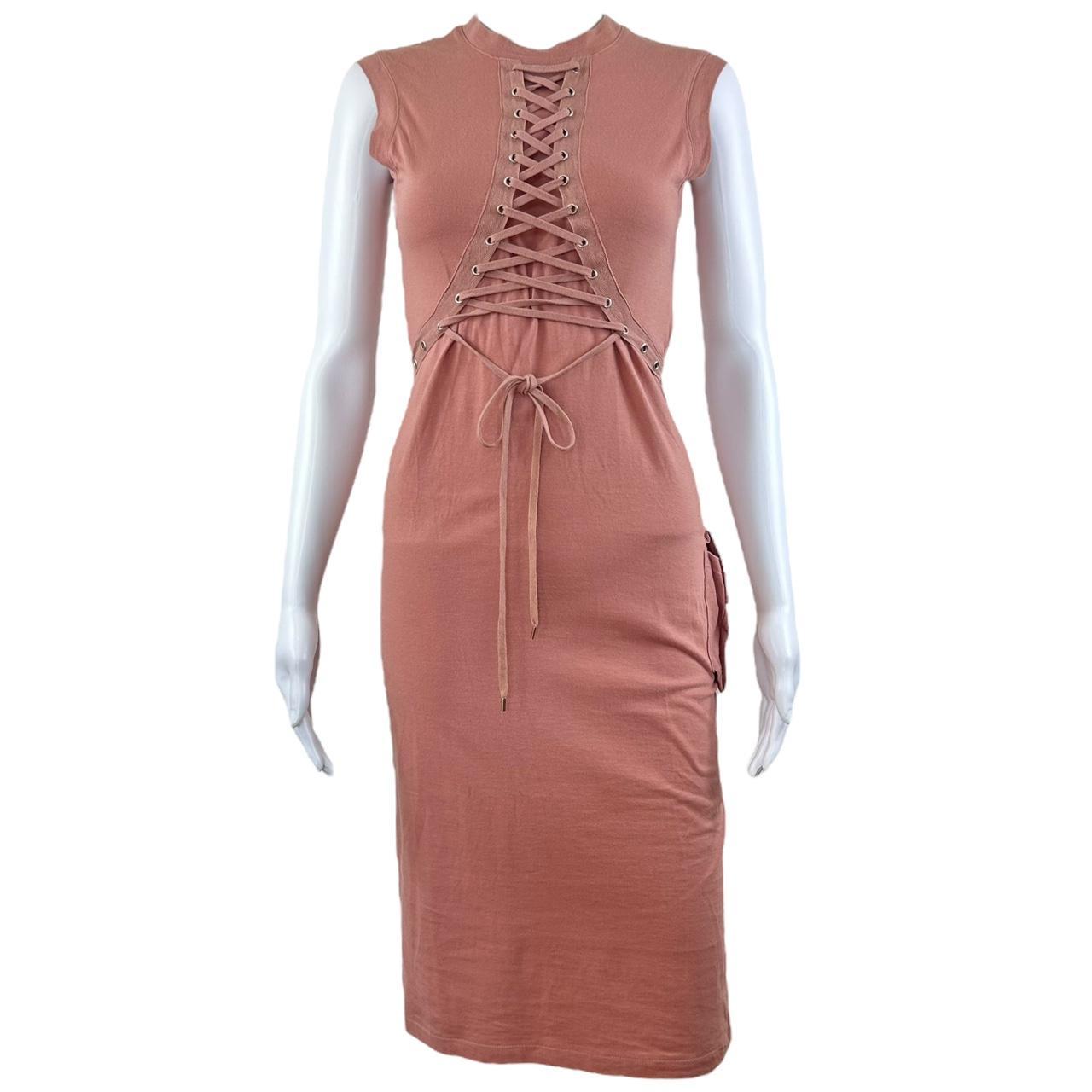 Christian Dior Pink Lace Up Dress Sleeveless Early 2000s
