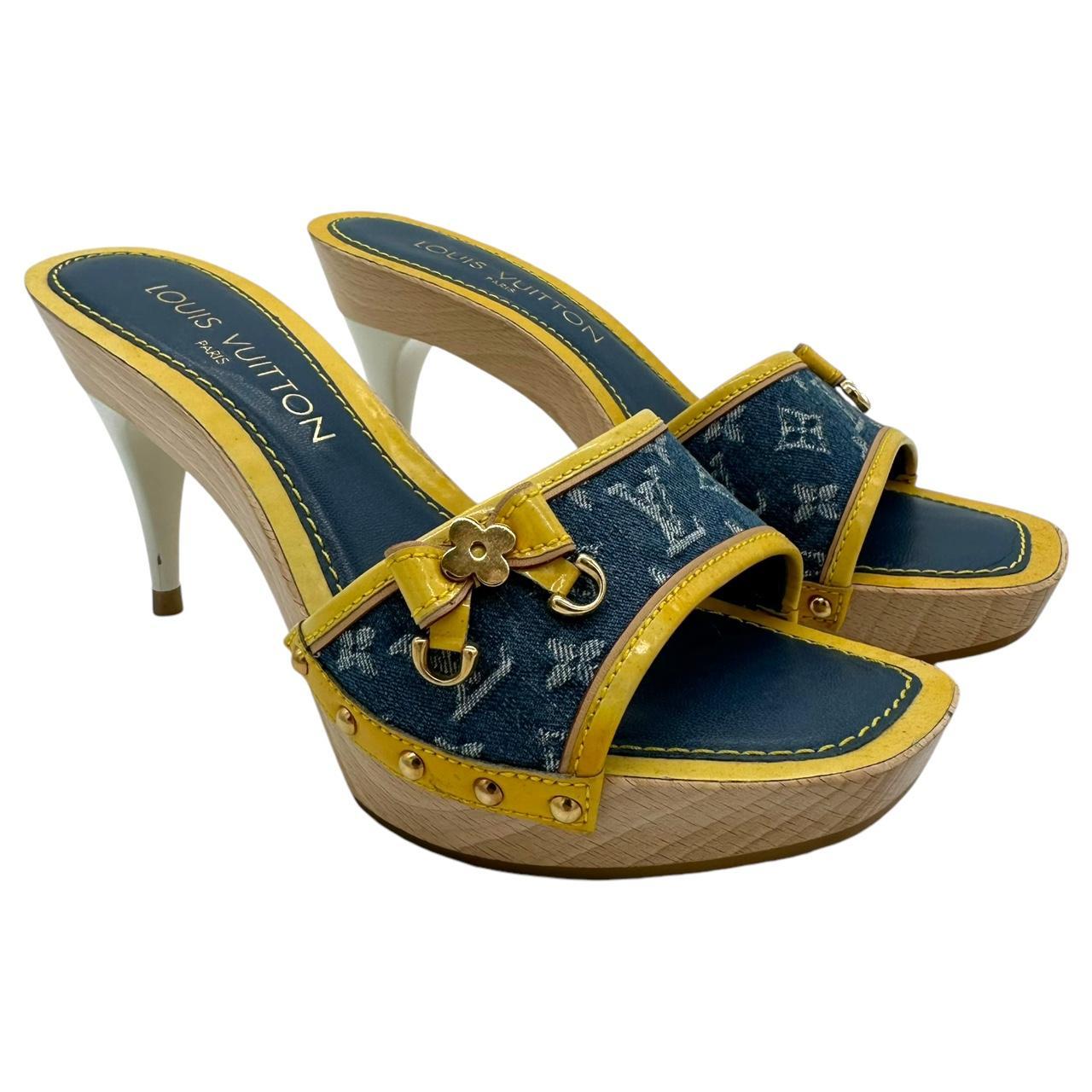 Louis Vuitton Denim Monogram Mule Heels - Outfit Repeater