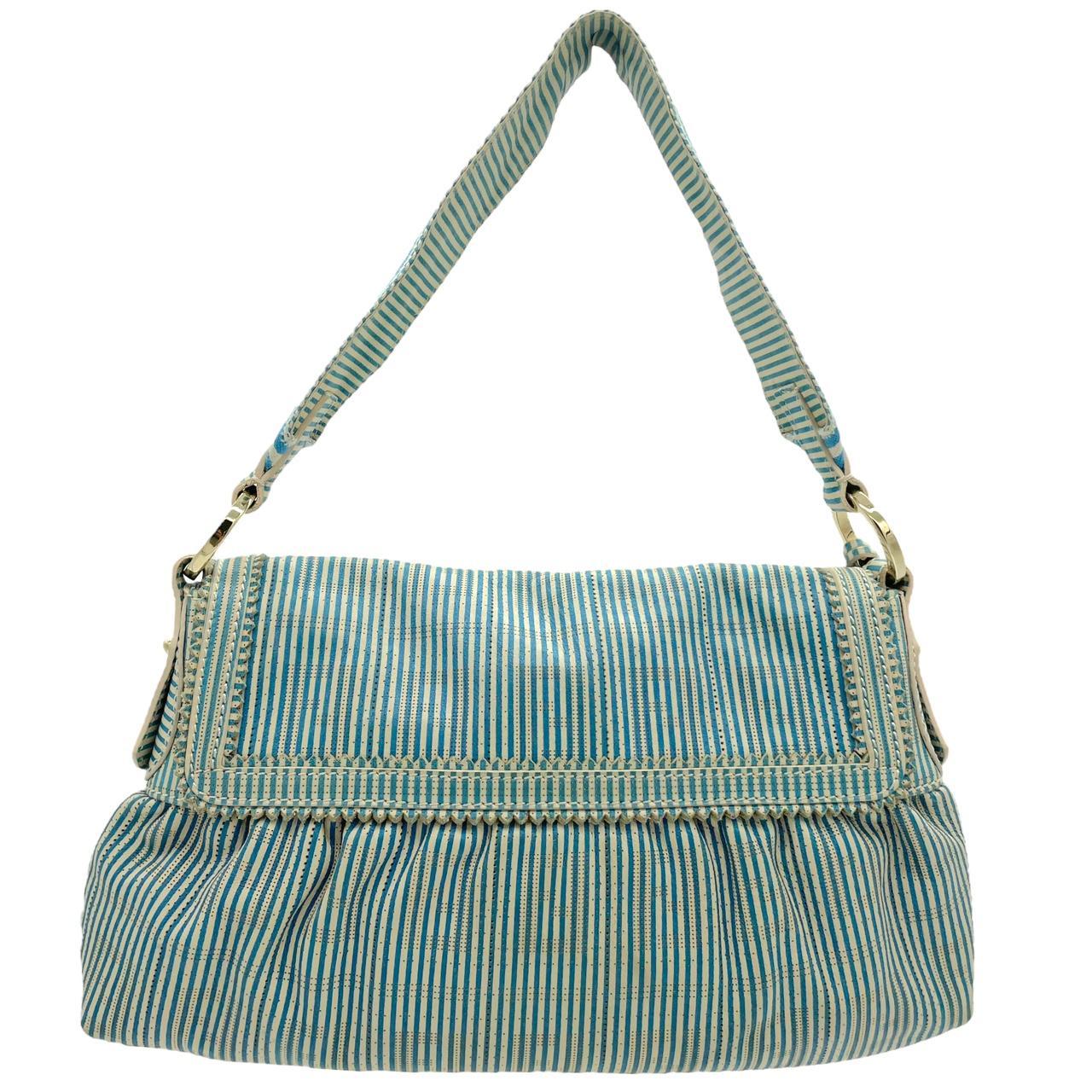 Fendi Blue White Striped Leather Shoulder Bag