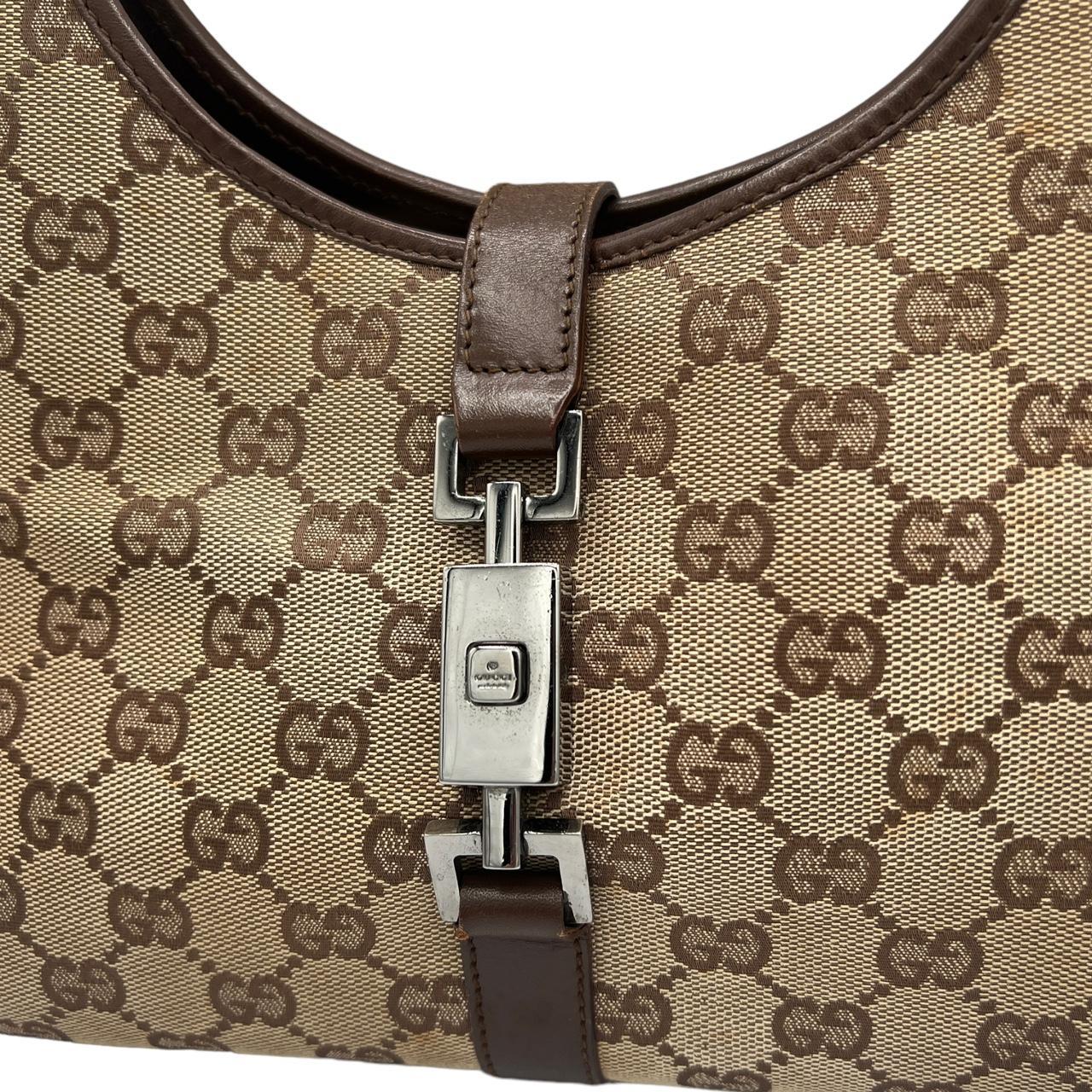 Gucci Jackie Shoulder Bag Brown Leather Tan Monogram