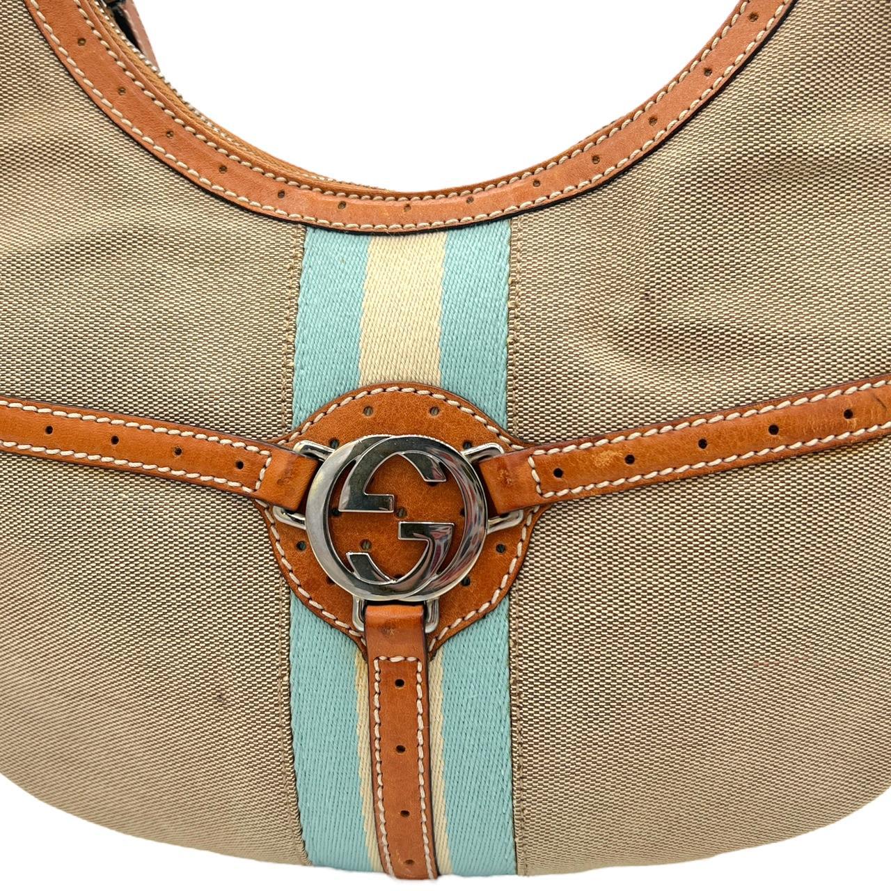 Gucci Shoulder Bag Tan Canvas Leather Logo