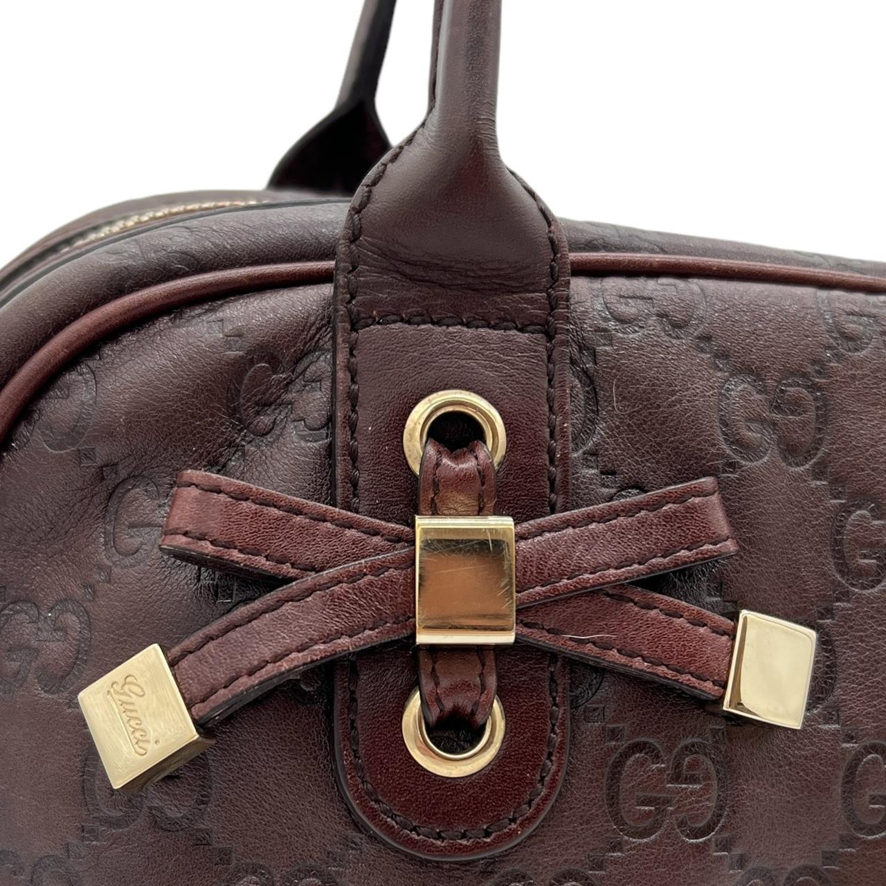 Gucci Brown Leather Boston Bag with Embossed Monogram