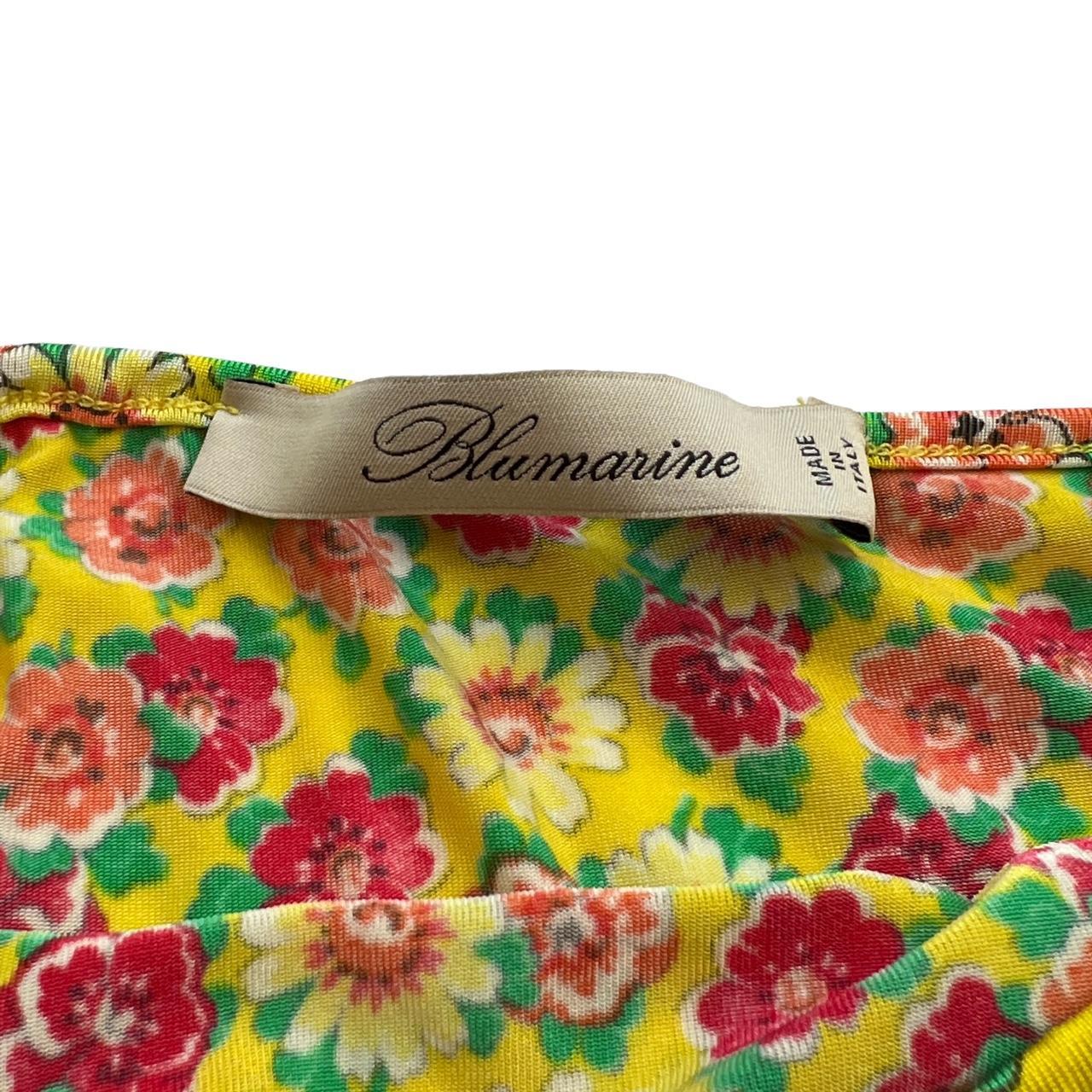 Blumarine Yellow Floral Printed Midi Skirt with Ruffle Hem and Black Lace - Outfit Repeater