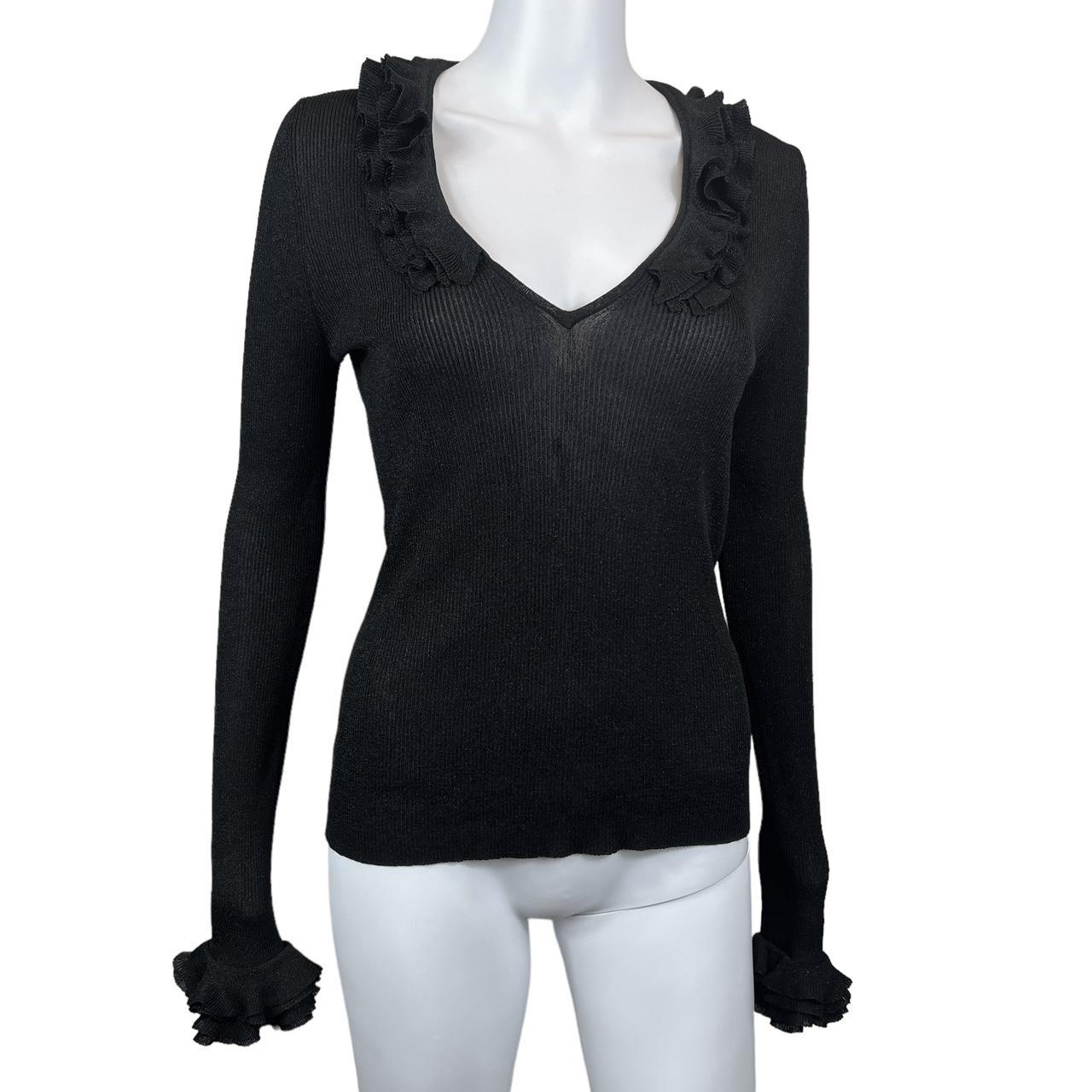 Gucci by Tom Ford F/W 2000 Black Lamé Knit Sweater with Ruffle Trim - Outfit Repeater