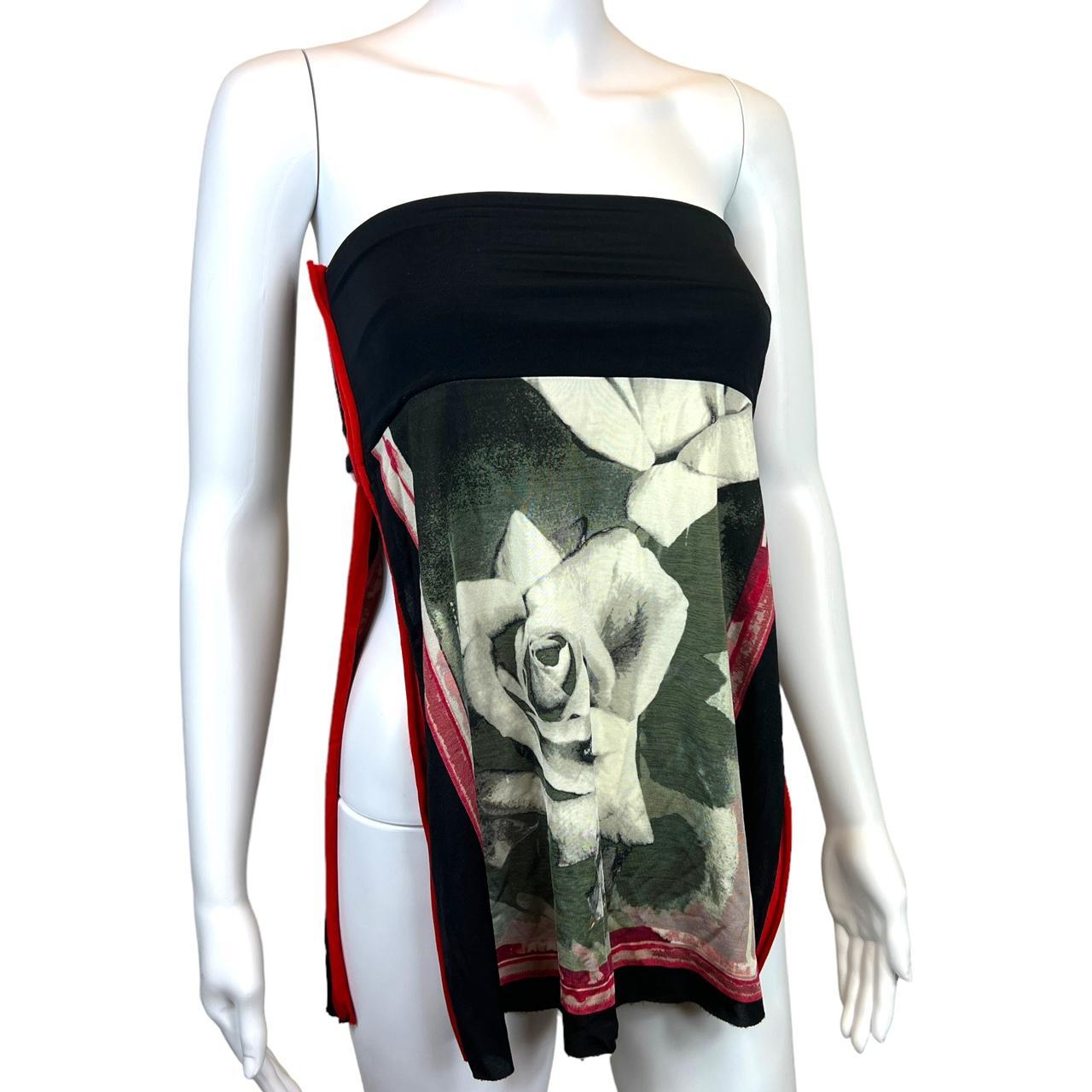 Jean Paul Gaultier JPG Inverted Rose Printed Tube Top with Slits