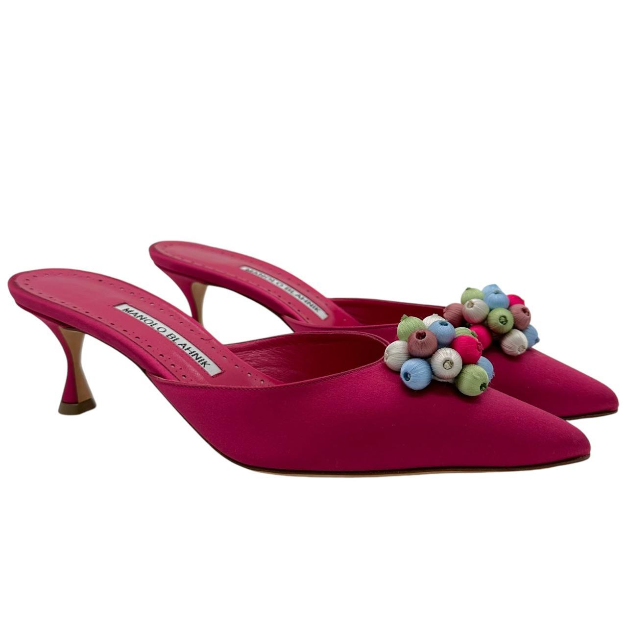 Manolo Blahnik Pink Silk Embellished Kitten Heels - Outfit Repeater