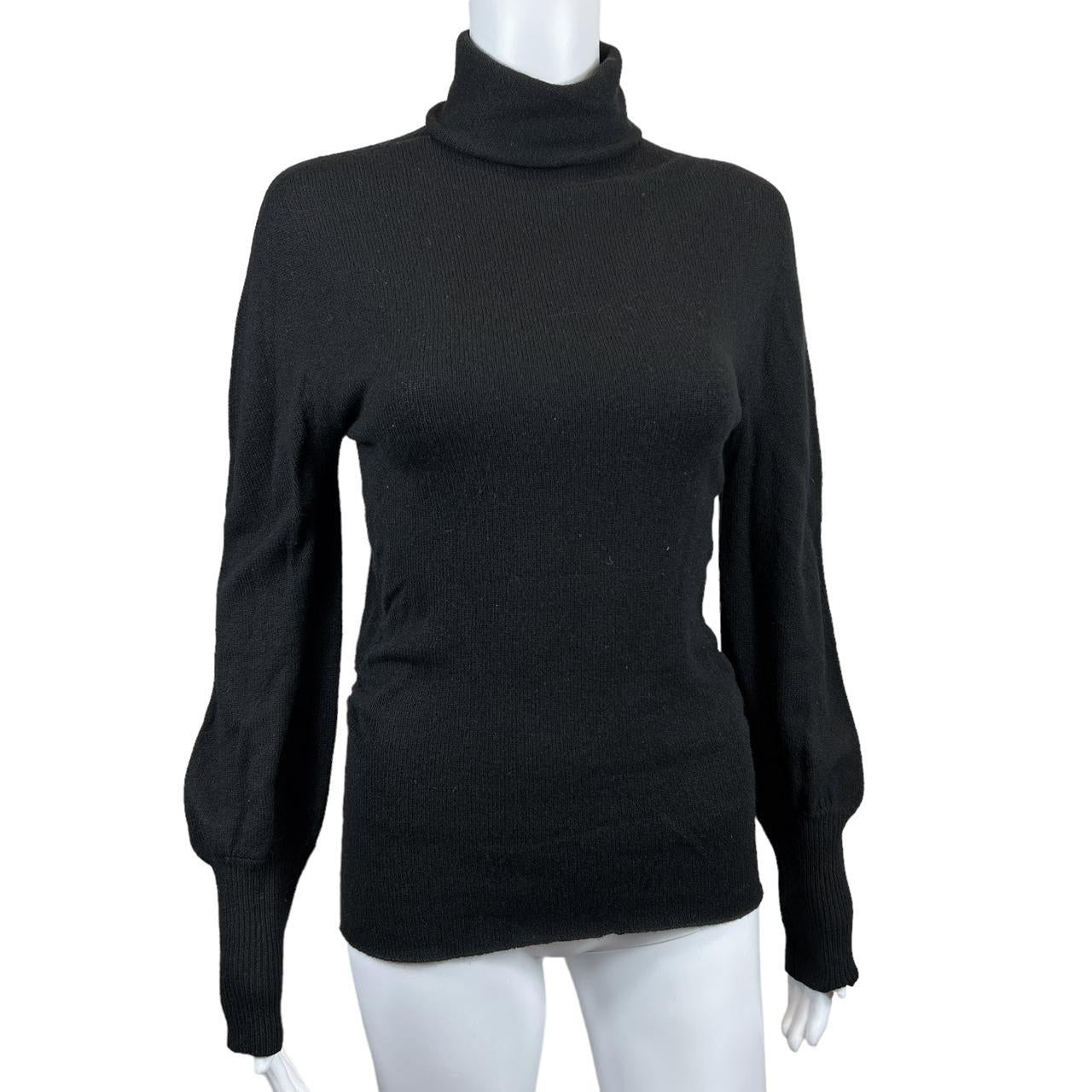 Gucci By Tom Ford Black Cashmere Knit Puff Sleeve Turtleneck Sweater