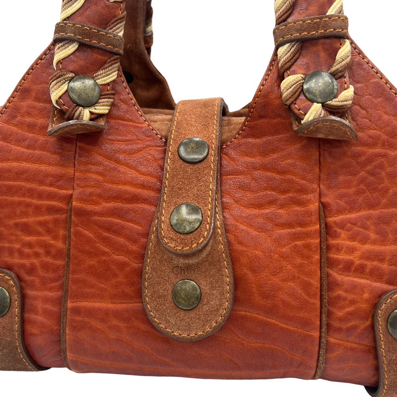 Chloé Silverado Red Tan Woven Leather Shoulder Bag