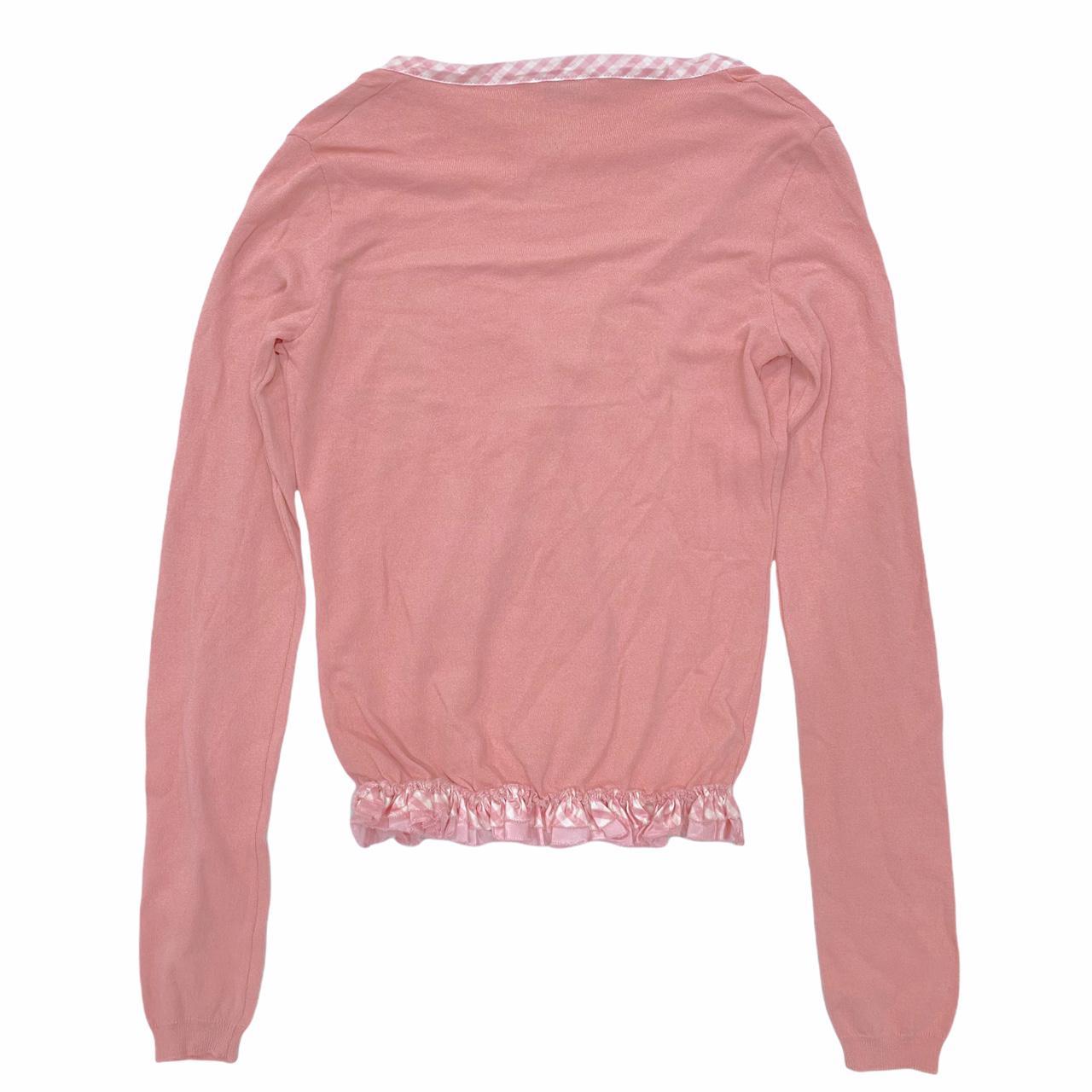 Moschino Pink Knit Cardigan with Gingham Trim and Ruffle Detail