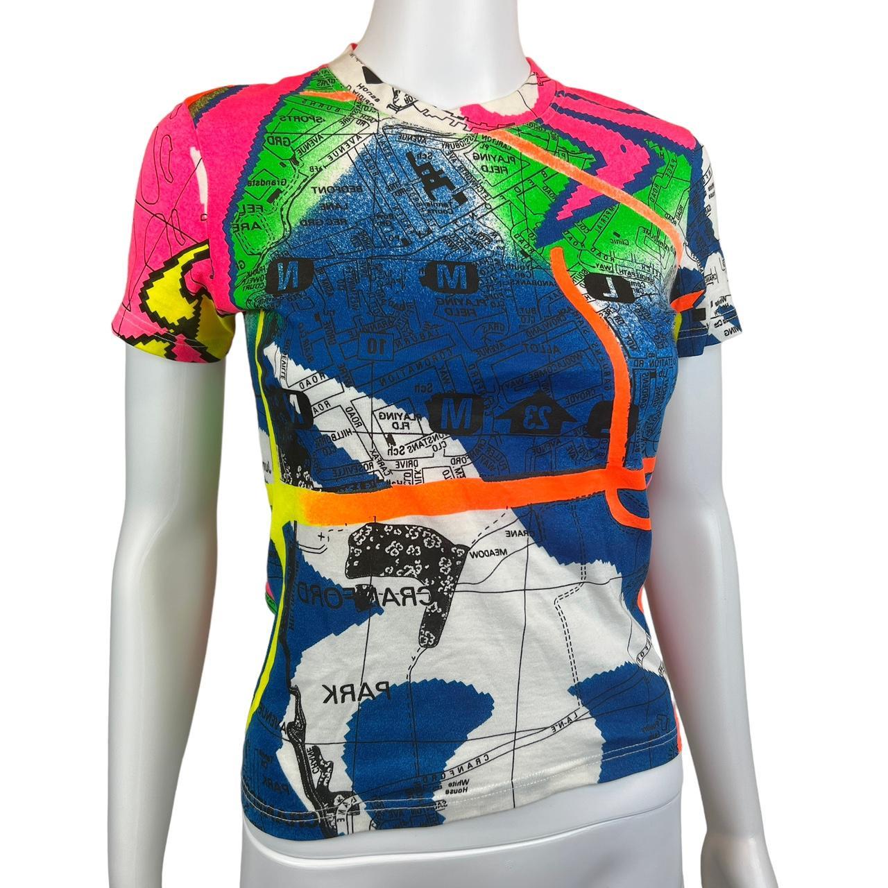 Christian Dior By John Galliano Summer 2001 Neon Techno Map T-Shirt - Outfit Repeater
