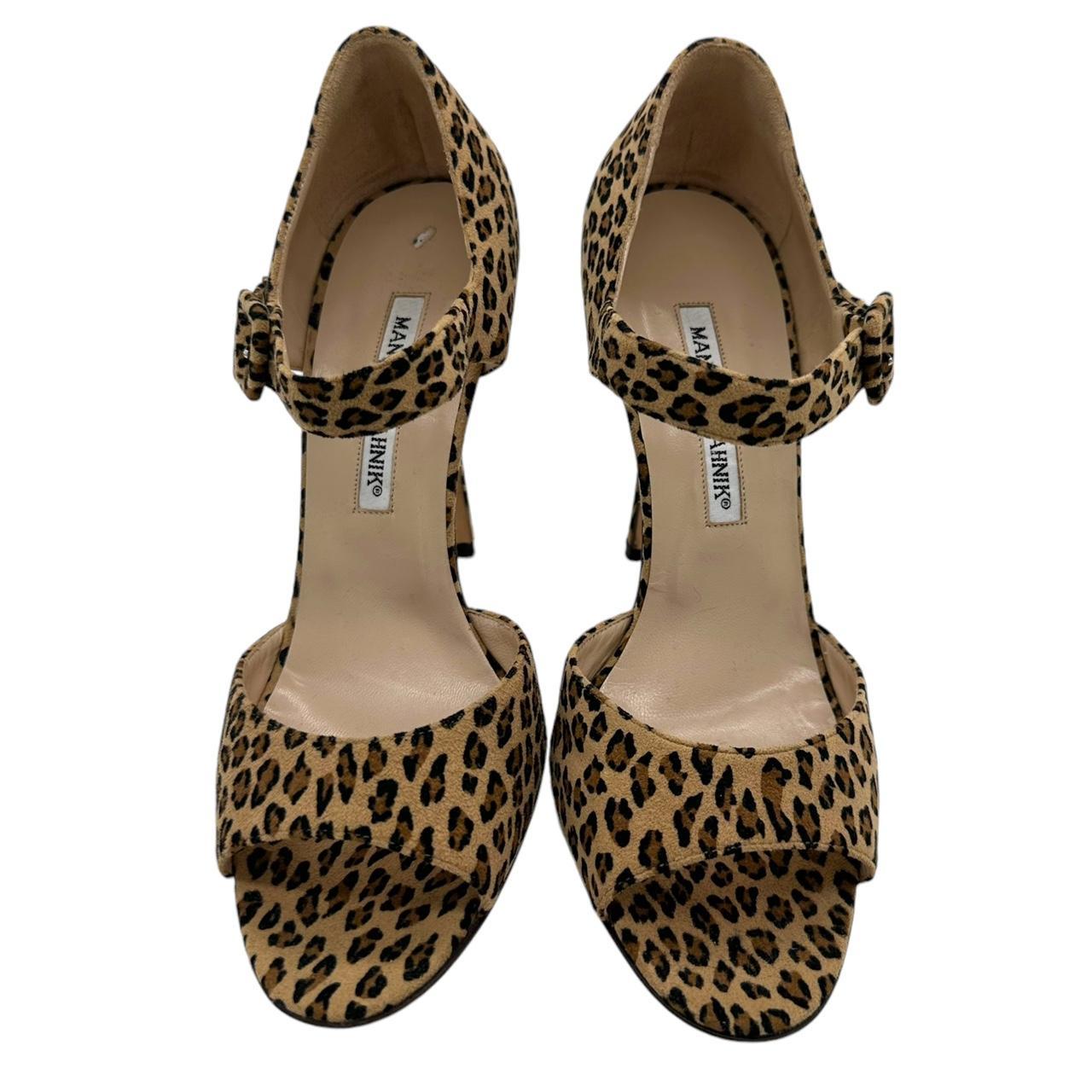 Manolo Blahnik Leopard Print Suede Heeled Sandals