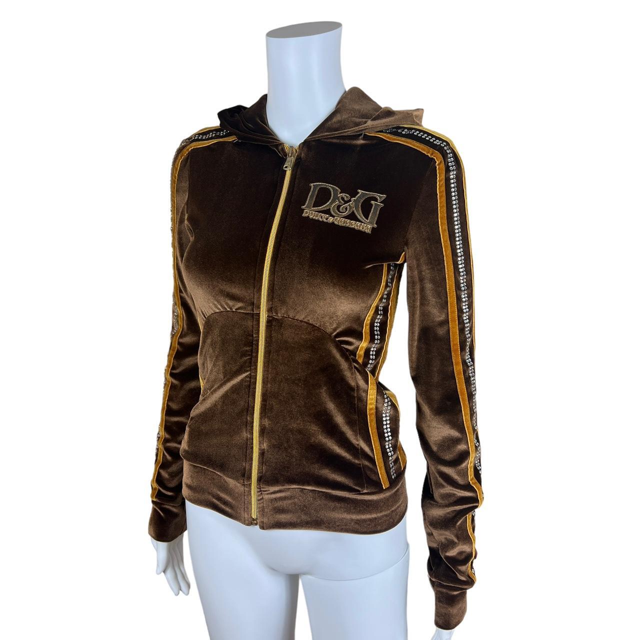 Dolce & Gabbana Brown Velour Rhinestone Logo Hoodie