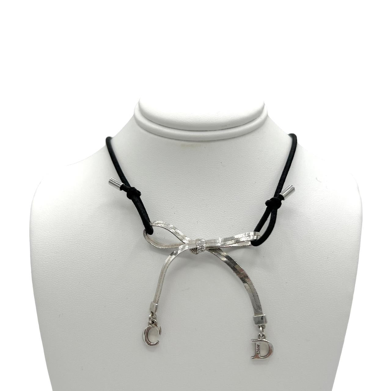 Dior by John Galliano Black and Silver Bow Choker Necklace - Outfit Repeater