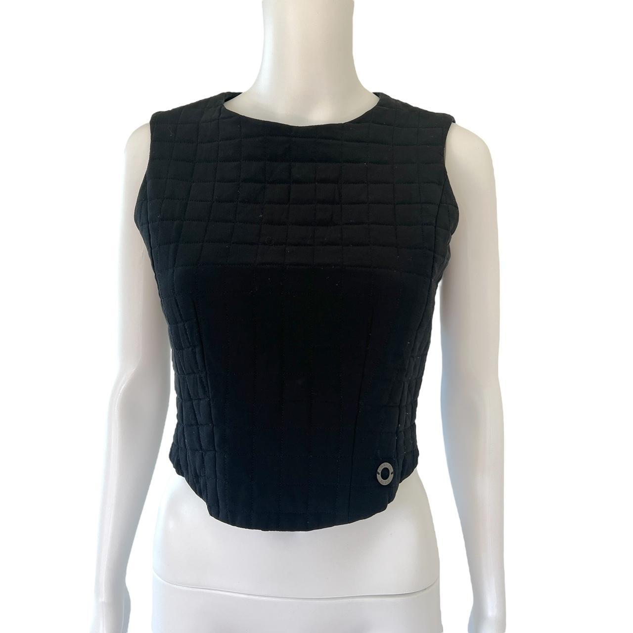 Chanel Black Chocolate Bar Quilted Silk Vest Top