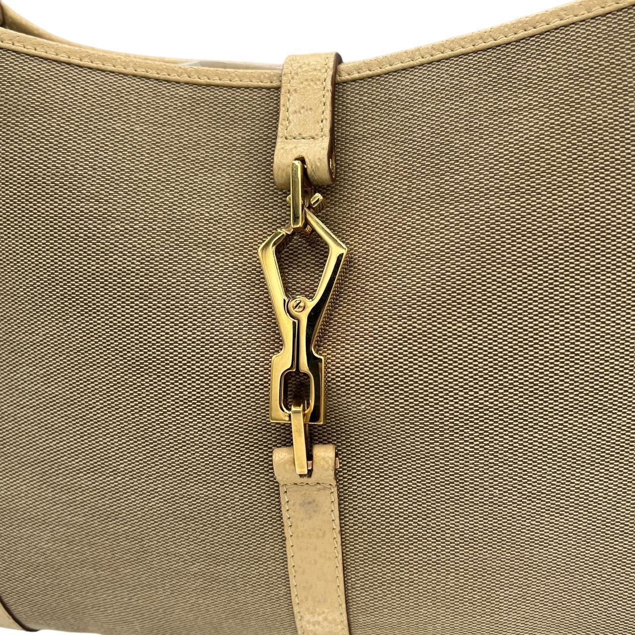 Gucci Jackie Shoulder Bag Tan Canvas Bamboo Handle