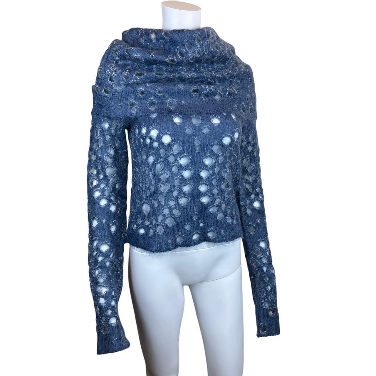 Christian Dior by John Galliano Autumn 2000 Blue Distressed Cut Out Fold Over Sweater - Outfit Repeater