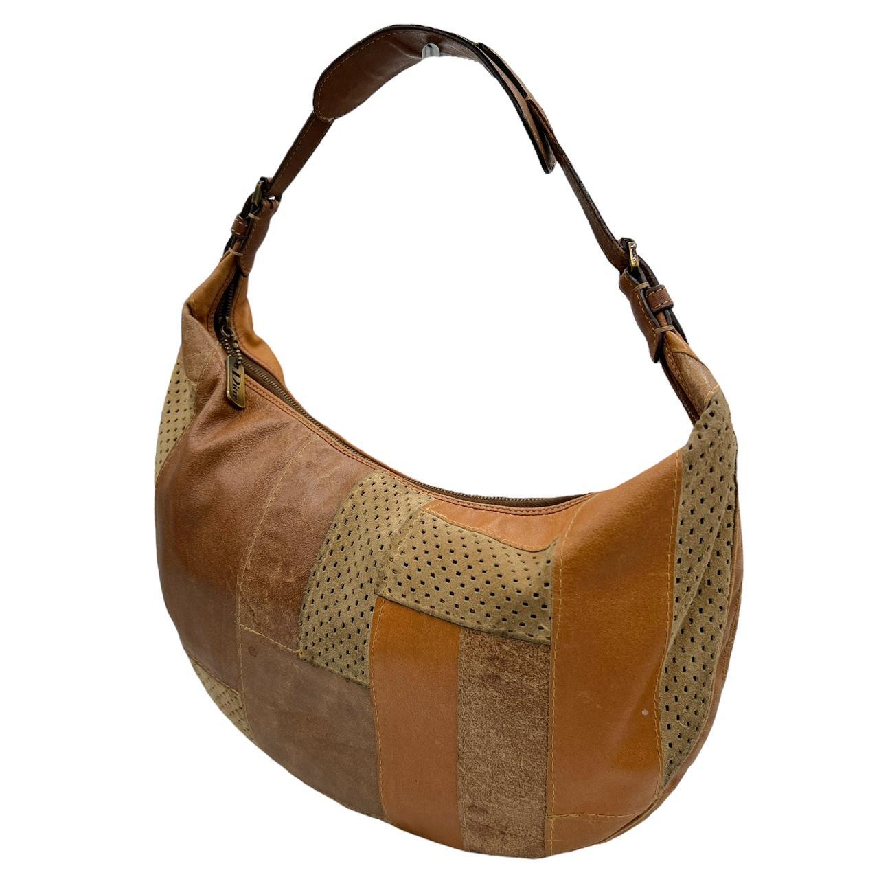 Christian Dior Brown Patchwork Leather Hobo Bag