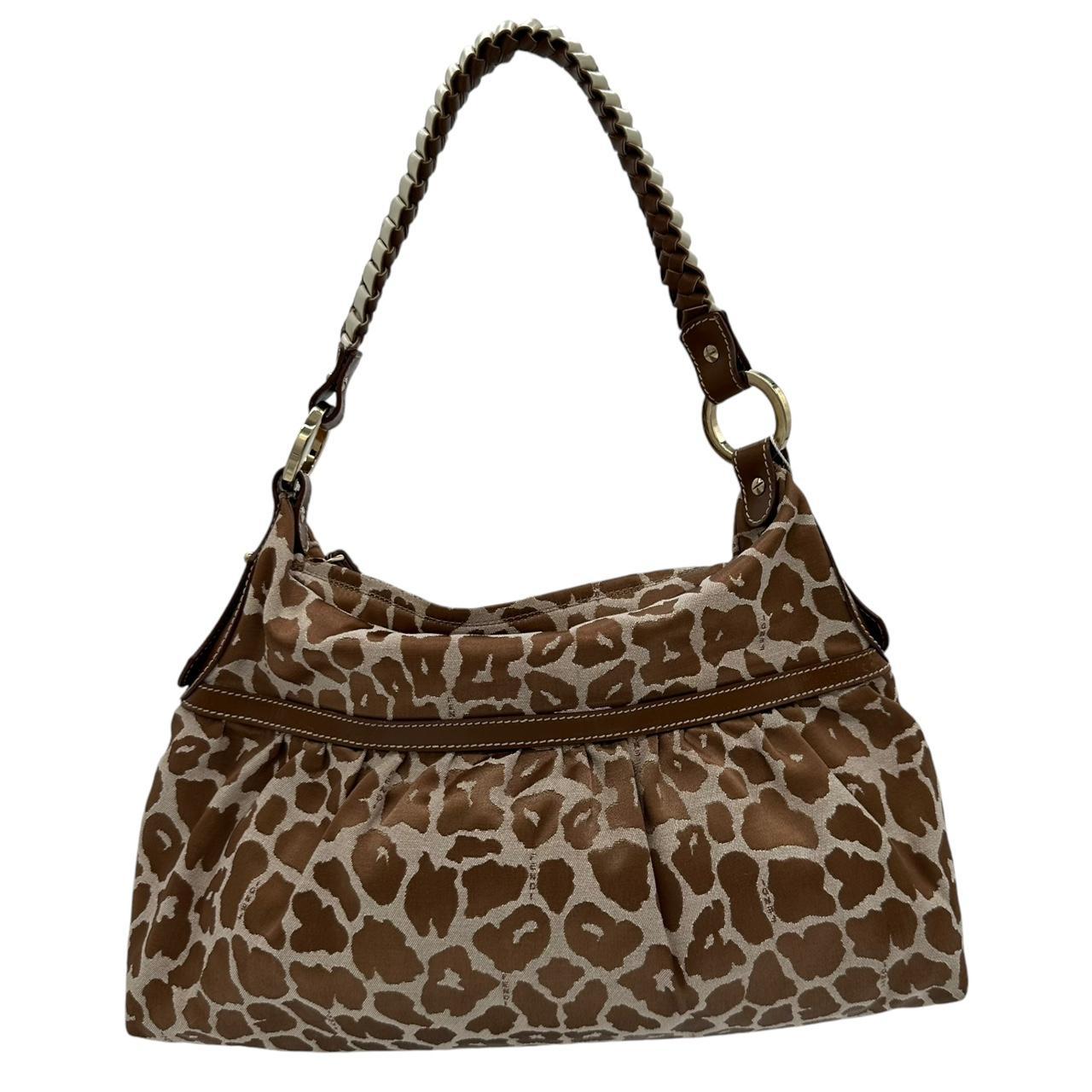 Fendi Tan Leopard Print Canvas Chef Shoulder Bag