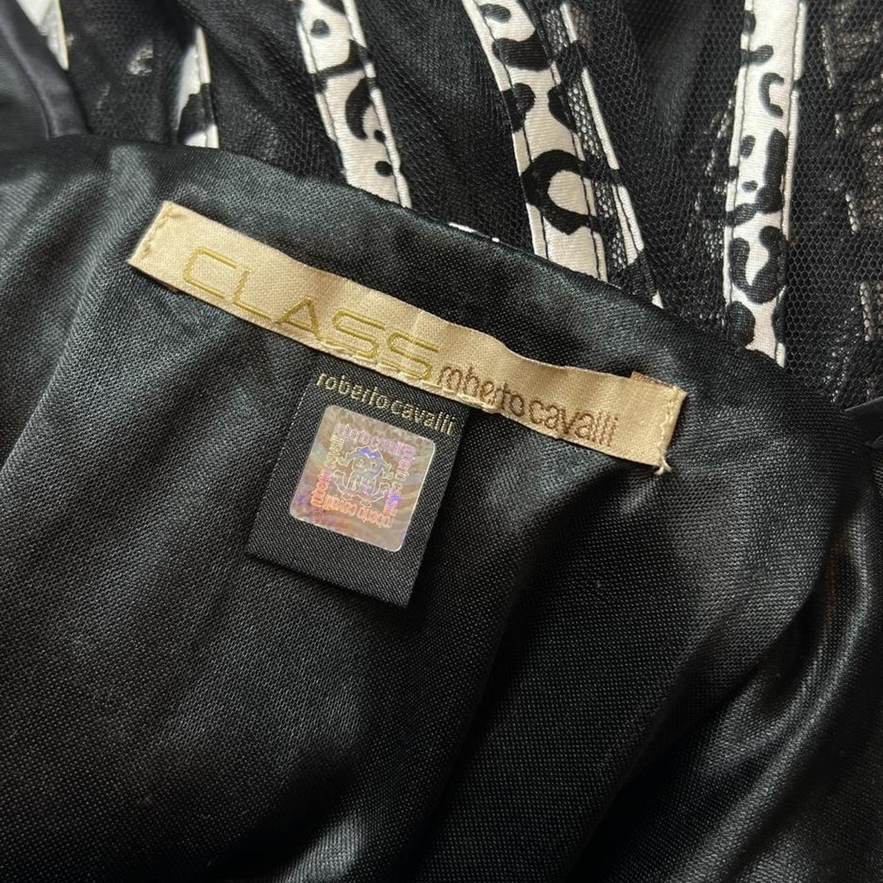 Class by Roberto Cavalli Black Mesh Babydoll Style Cami Blouse with White Leopard Stripes - Outfit Repeater