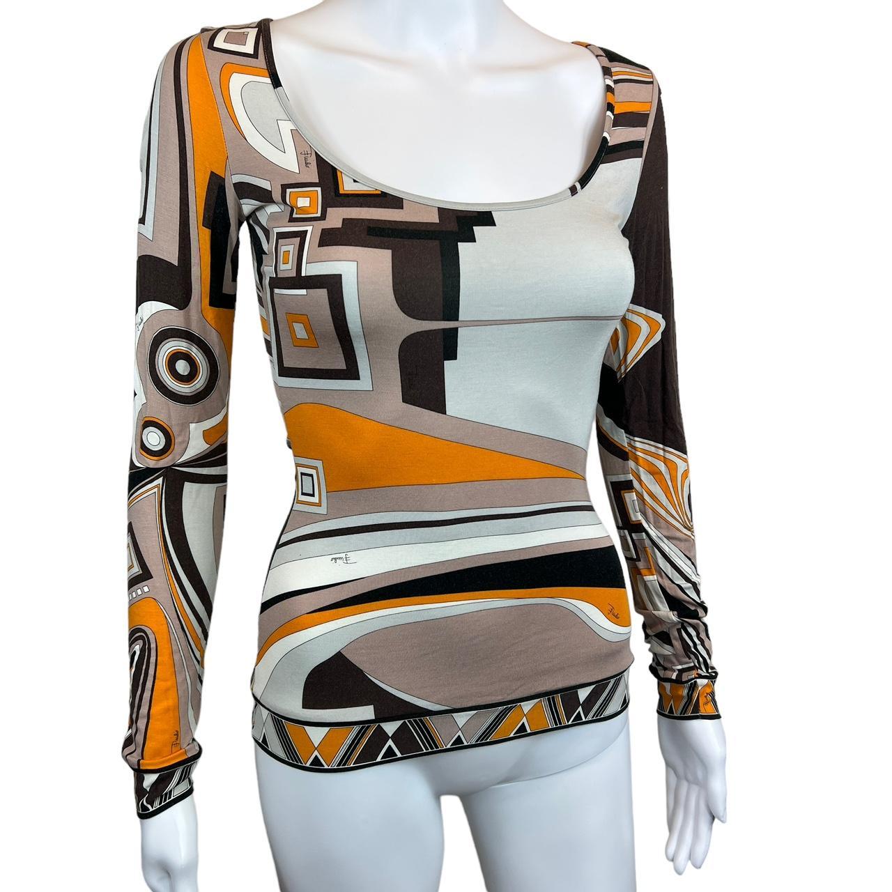 Emilio Pucci Firenze Brown and Orange Multicolored Patterned Long Sleeve Top - Outfit Repeater