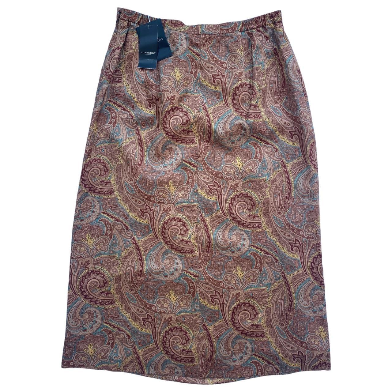 Burberry London Silk Blend Low Rise Paisley Printed Midi Skirt