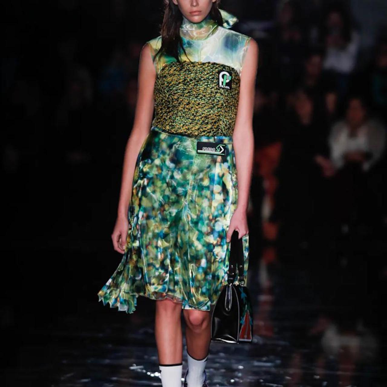 Prada Fall 2018 Knickerbocker Tweed Strapless Cropped Bustier Tube Top in Color ‘Giallo’ - Outfit Repeater