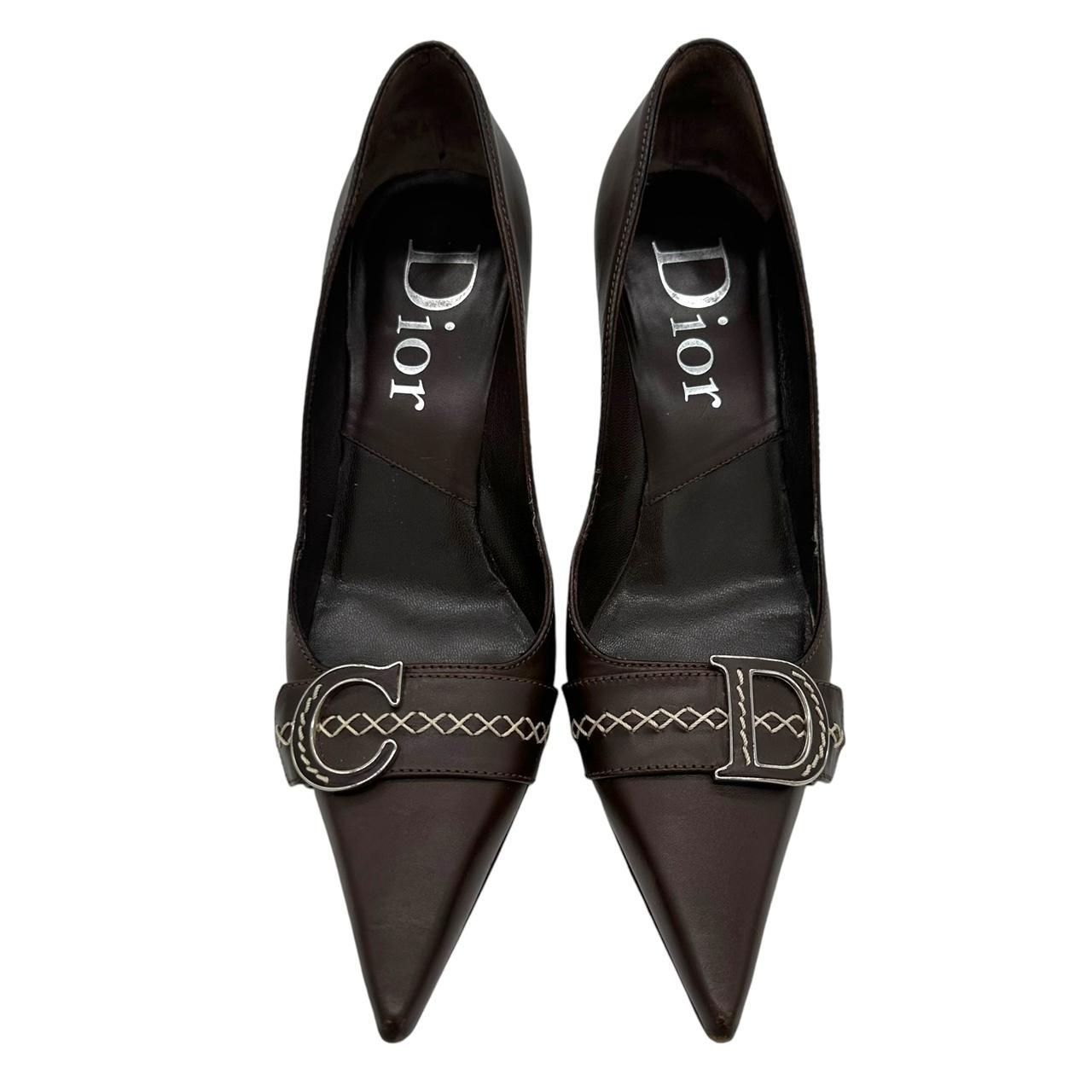 Christian Dior Brown Leather CD Logo Heels - Outfit Repeater