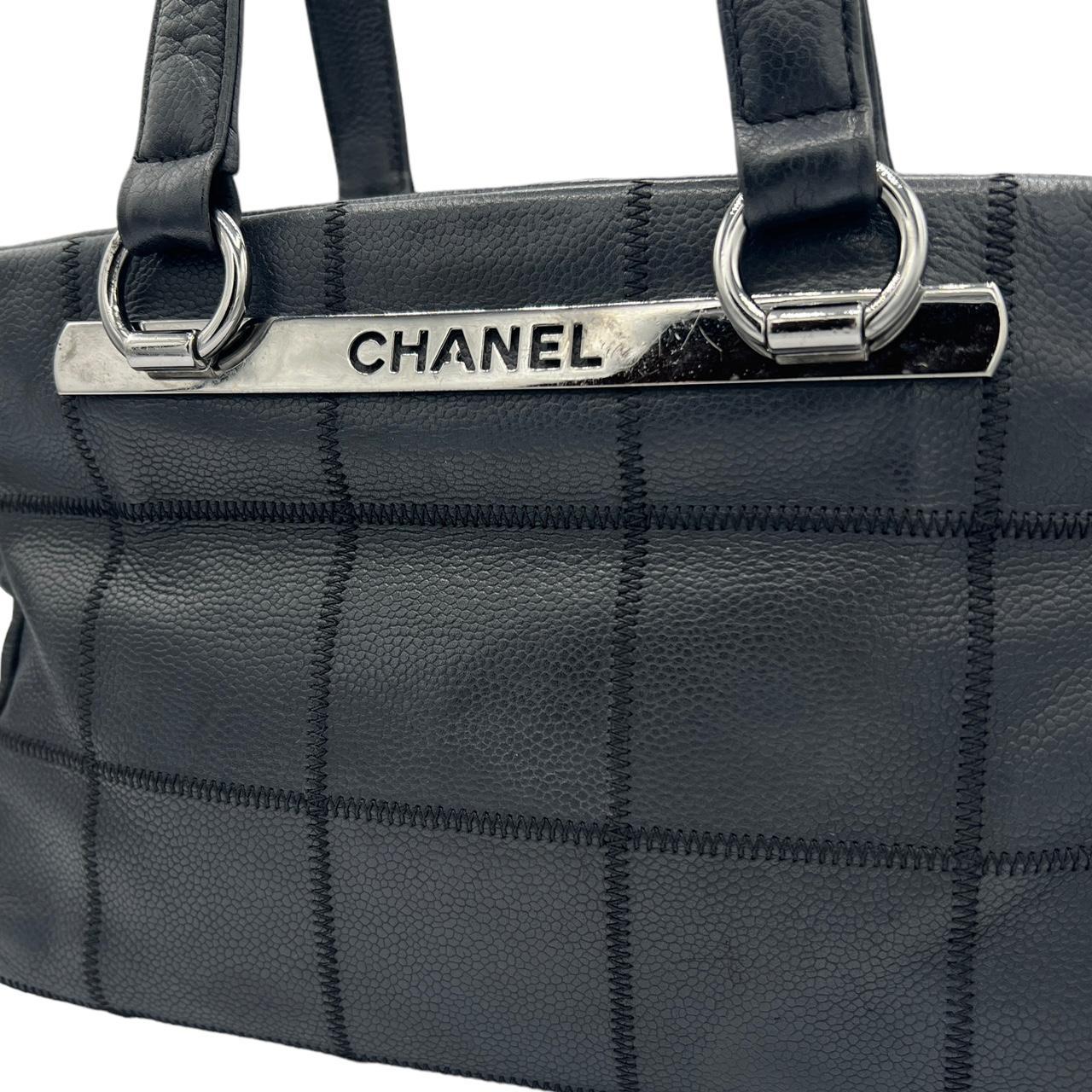 Chanel Black Leather Square Quilt Bowler Bag