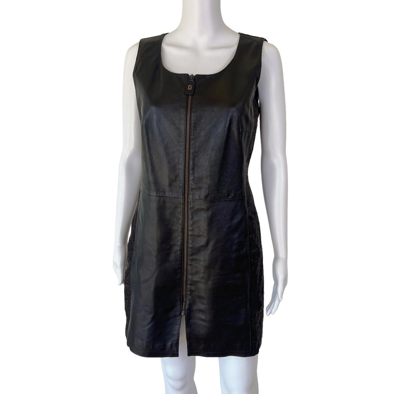 Fendi Mini Dress Brown Leather Zucca Print Fitted 1990s