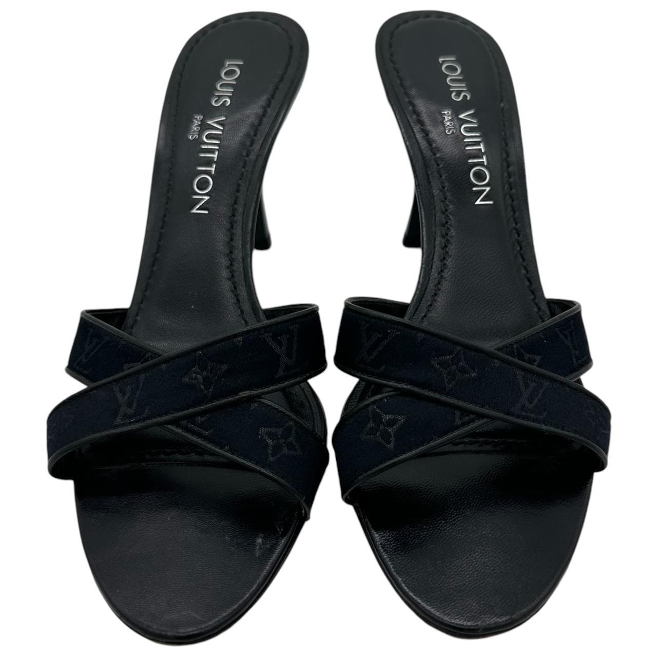 Louis Vuitton Black Lin Monogram Sandal Heels - Outfit Repeater
