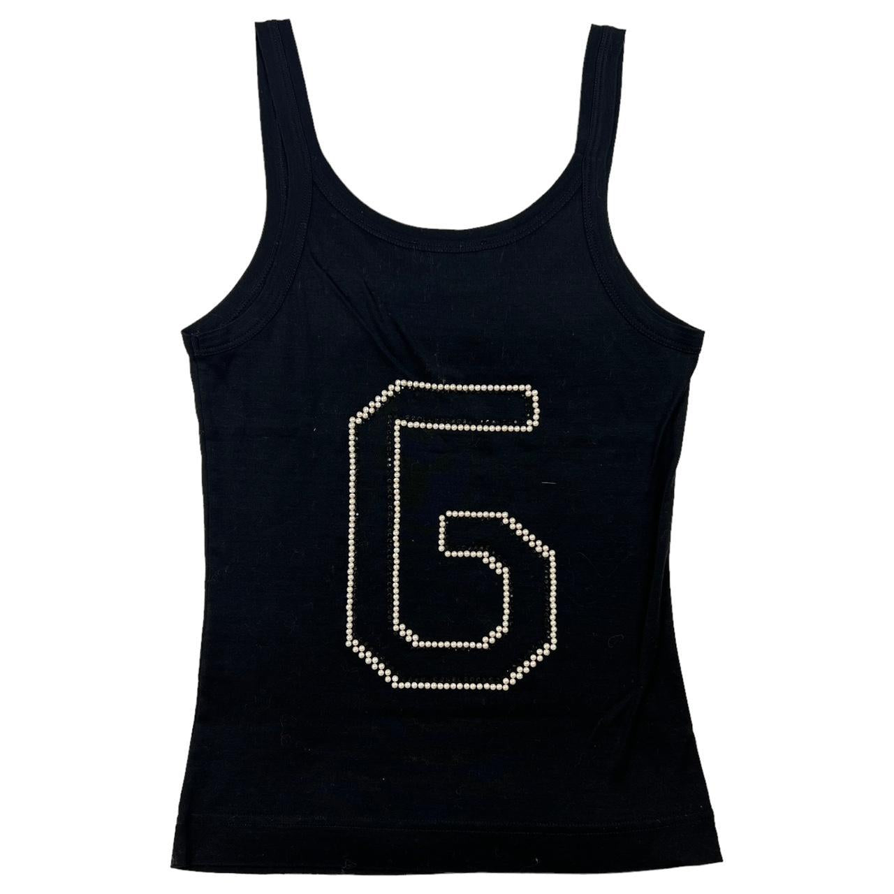 Dolce & Gabbana Black Pearl / Rhinestone Embellished Logo Tank Top