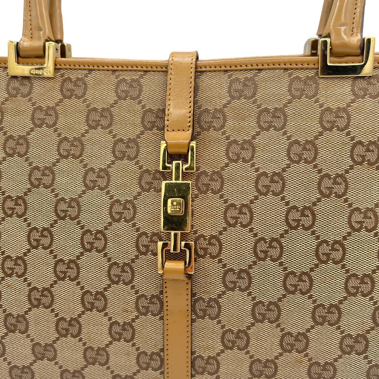 Gucci Tan Leather Monogram Canvas Shoulder Bag