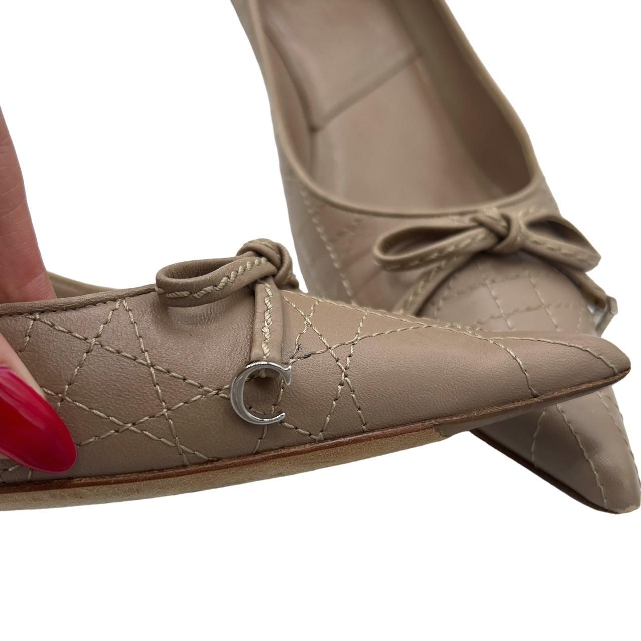 Christian Dior Pointed Toe Bow Heels Tan Quilted Leather