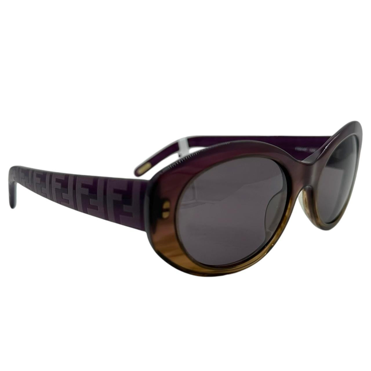 Fendi Oval Sunglasses Brown Purple Logo Arms