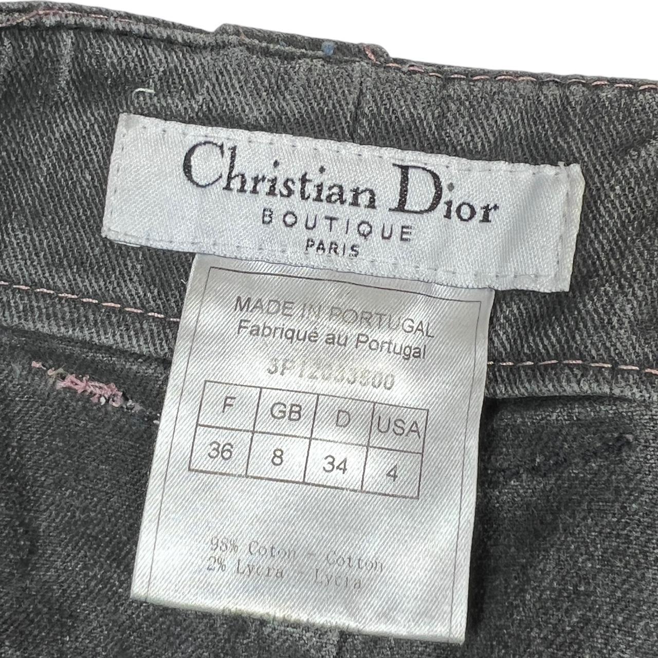 Christian Dior by John Galliano Spring 2003 Gray Denim Midi Skirt with Pink Stitching