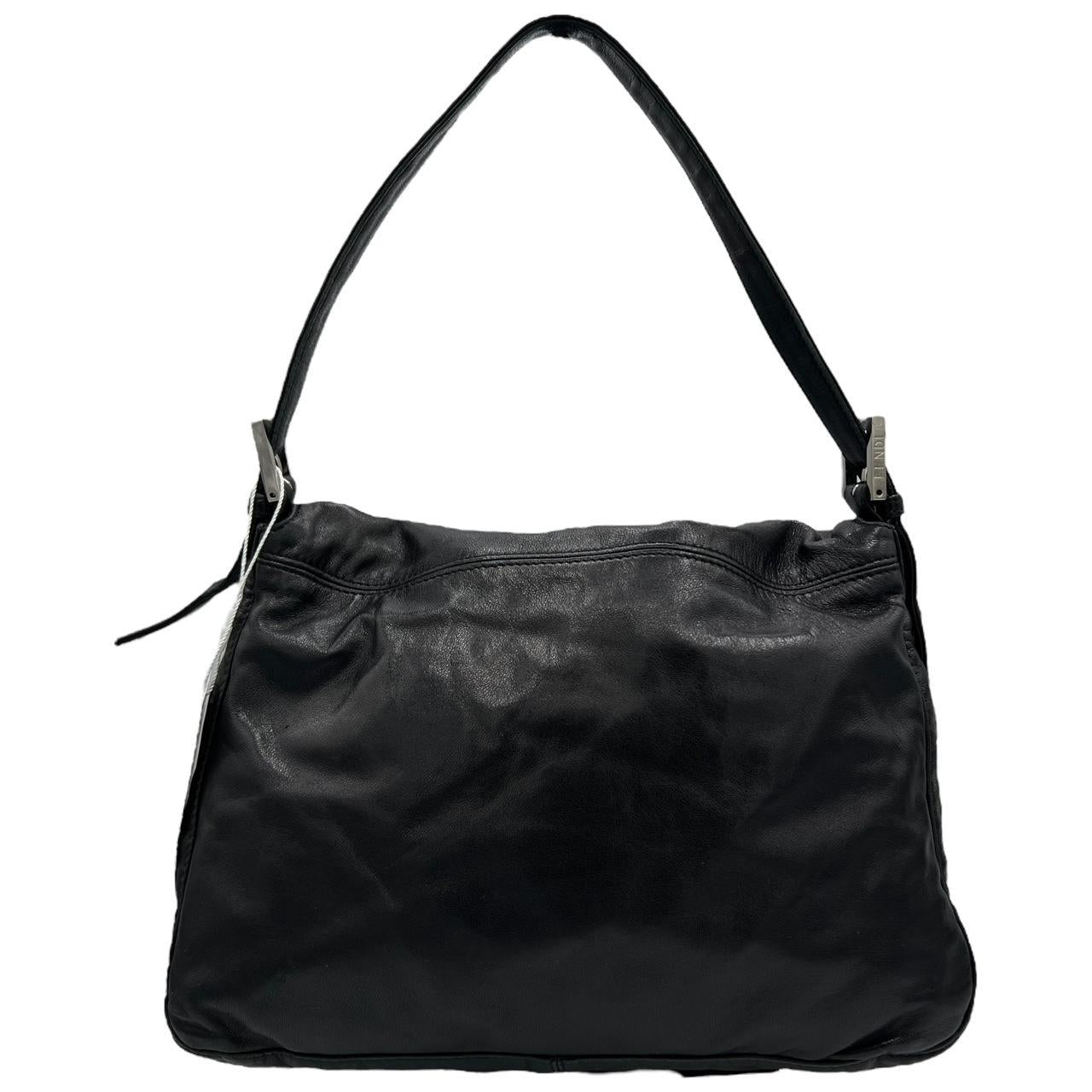 Fendi Black Leather Shoulder Bag with Stone Accent