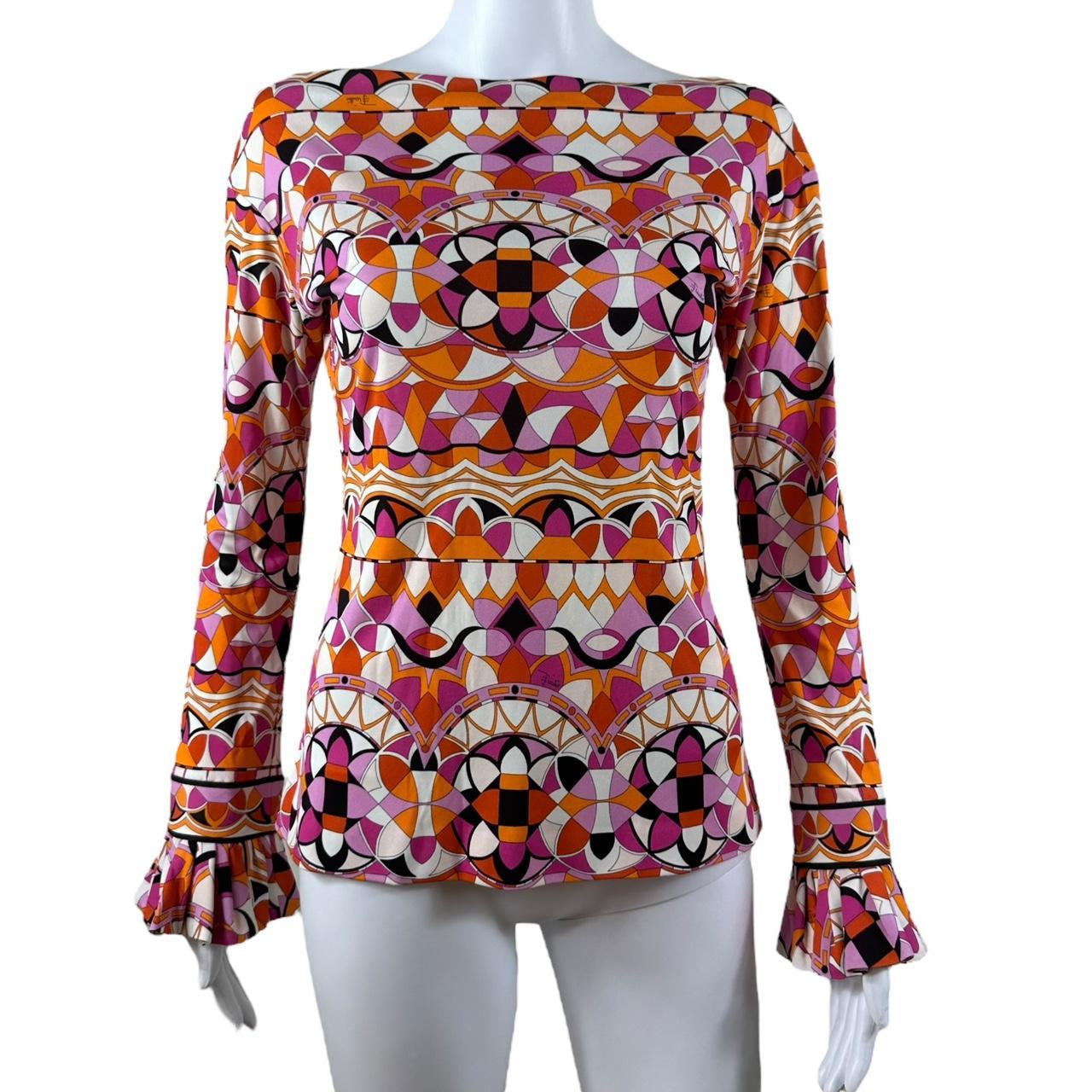 Emilio Pucci Pink & Orange Printed Blouse Top